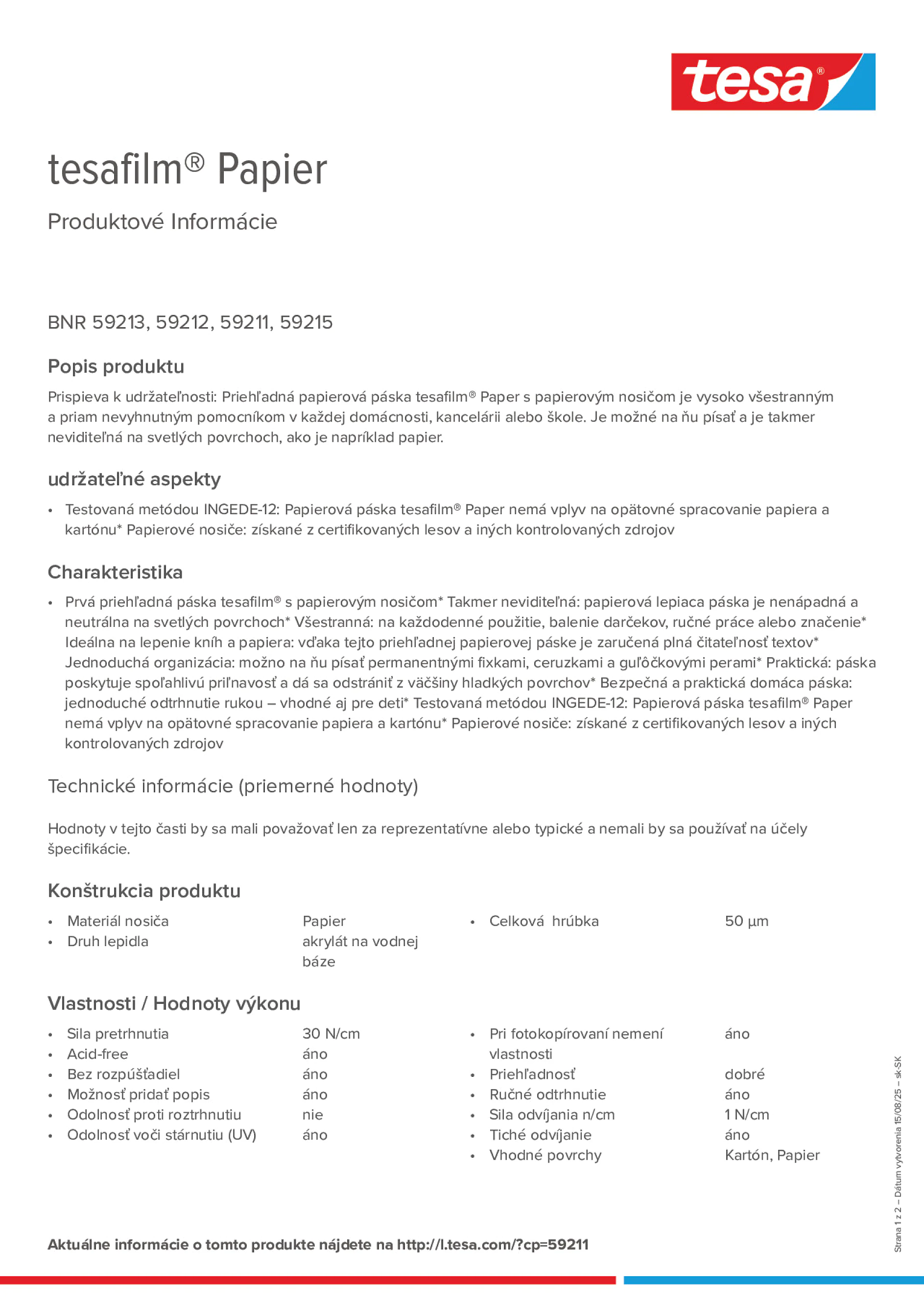 Product information_tesafilm® 59213_sk-SK Product information_tesafilm® 59213_sk-SK