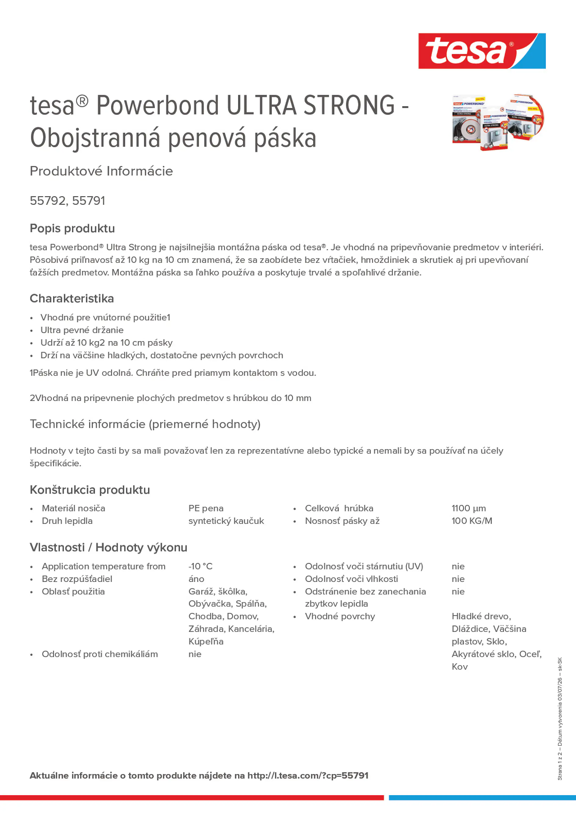 Product information_tesa® Powerbond 55791_sk-SK