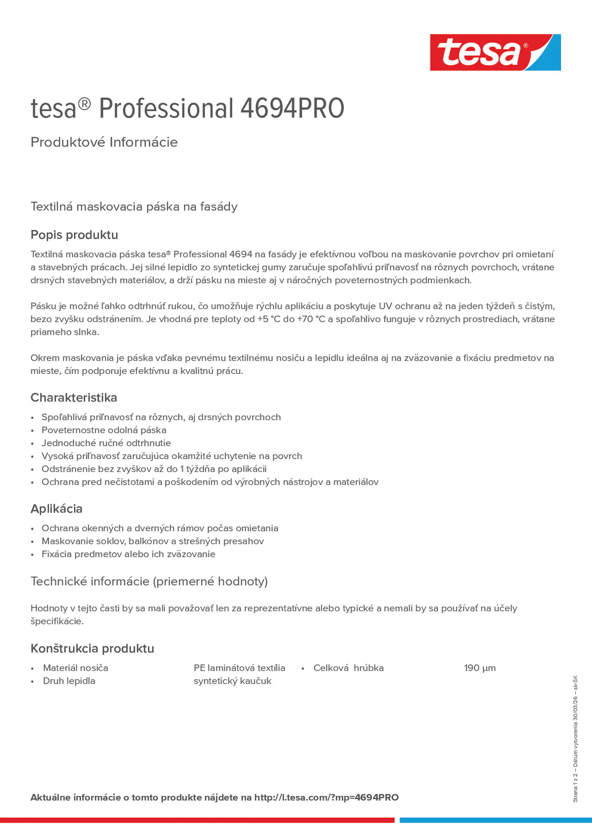 Product information_tesa® Professional 4694PRO_sk-SK
