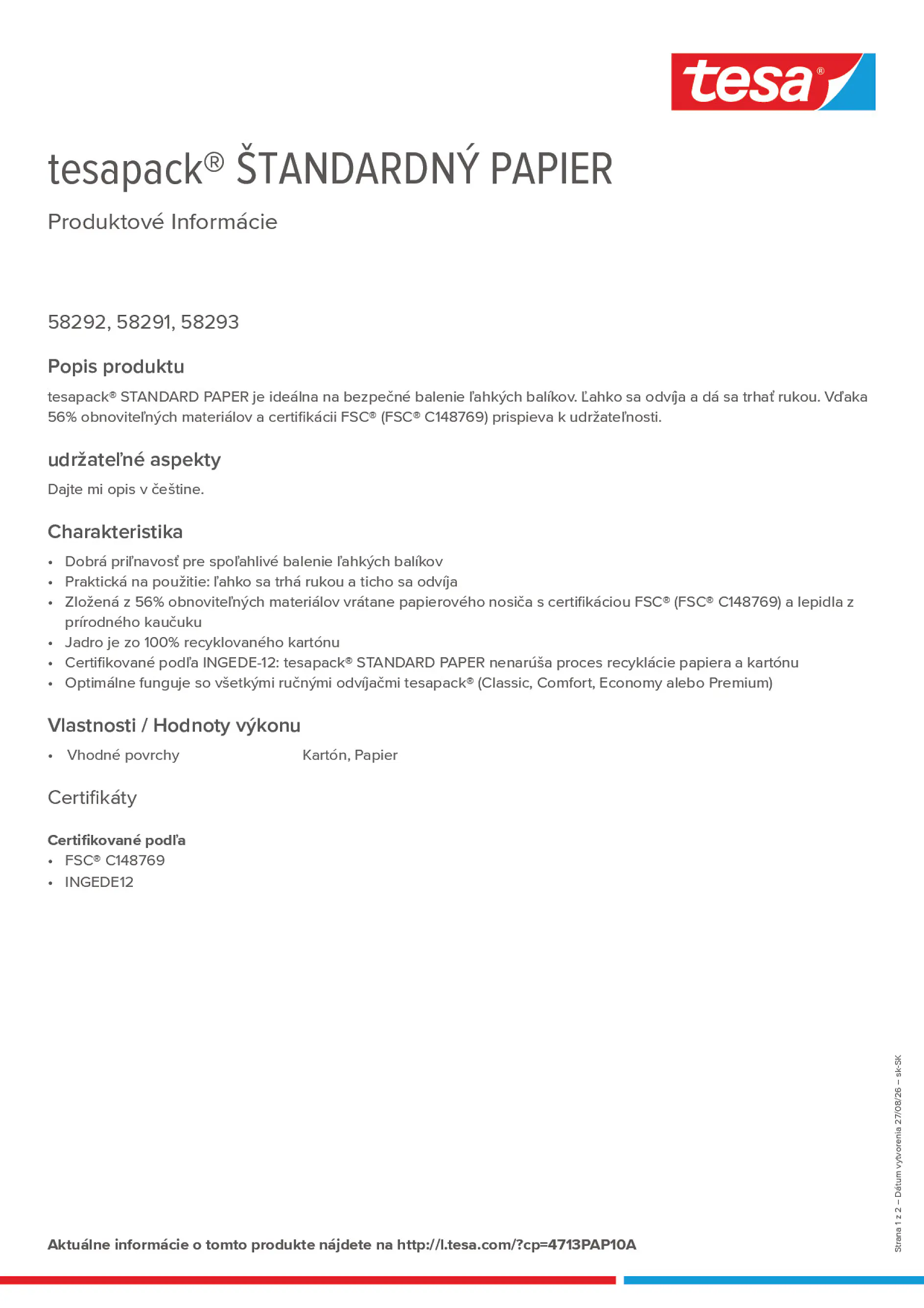 Product information_tesapack® 4713PAP10A_sk-SK