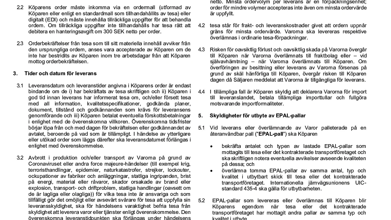 Försäljnings- och leveransvillkor för tesa Sverige