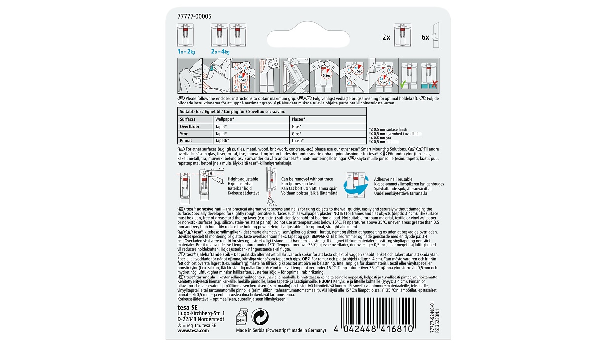 [en-en] tesa Smart Mounting system, adhesive nail for wallpaper, adjustable, 2x2kg