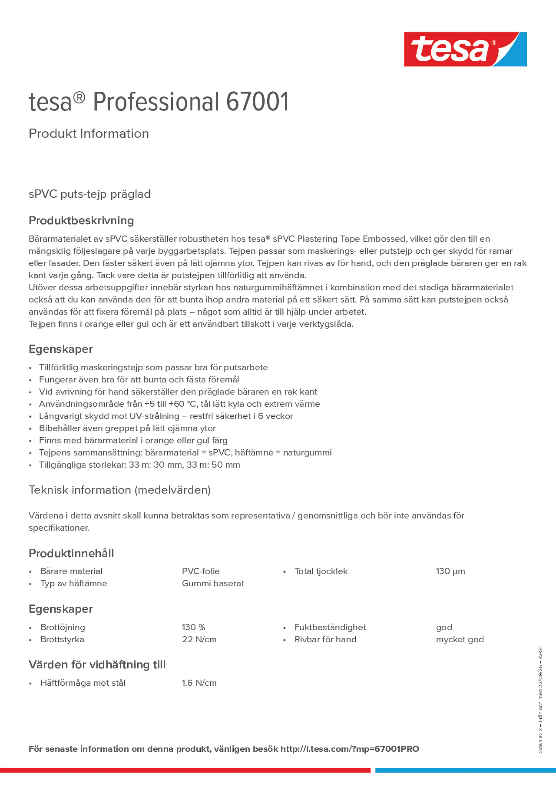 Product information_tesa® Professional 67001_sv-SE