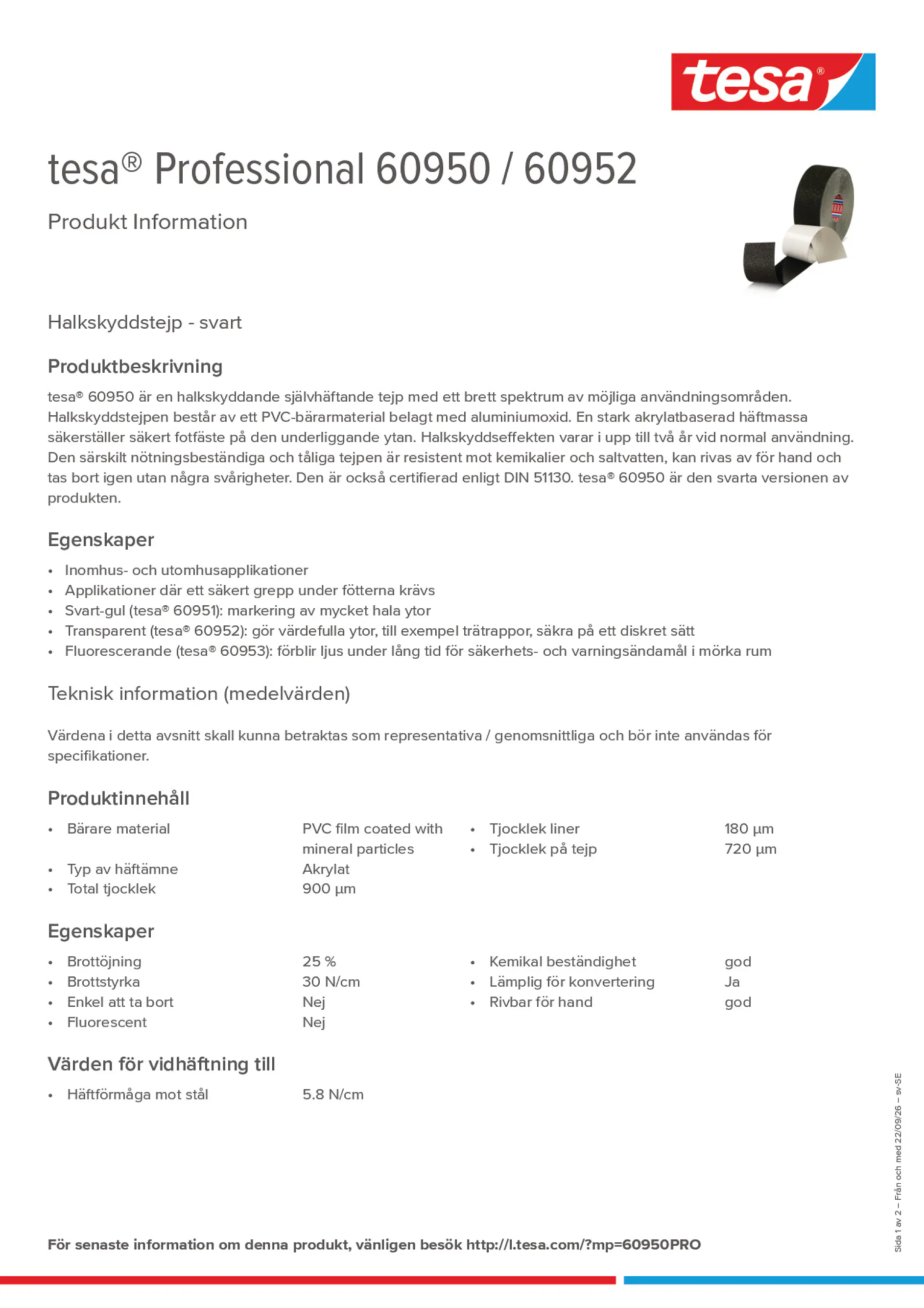 Product information_tesa® Professional 60950 / 60952_sv-SE