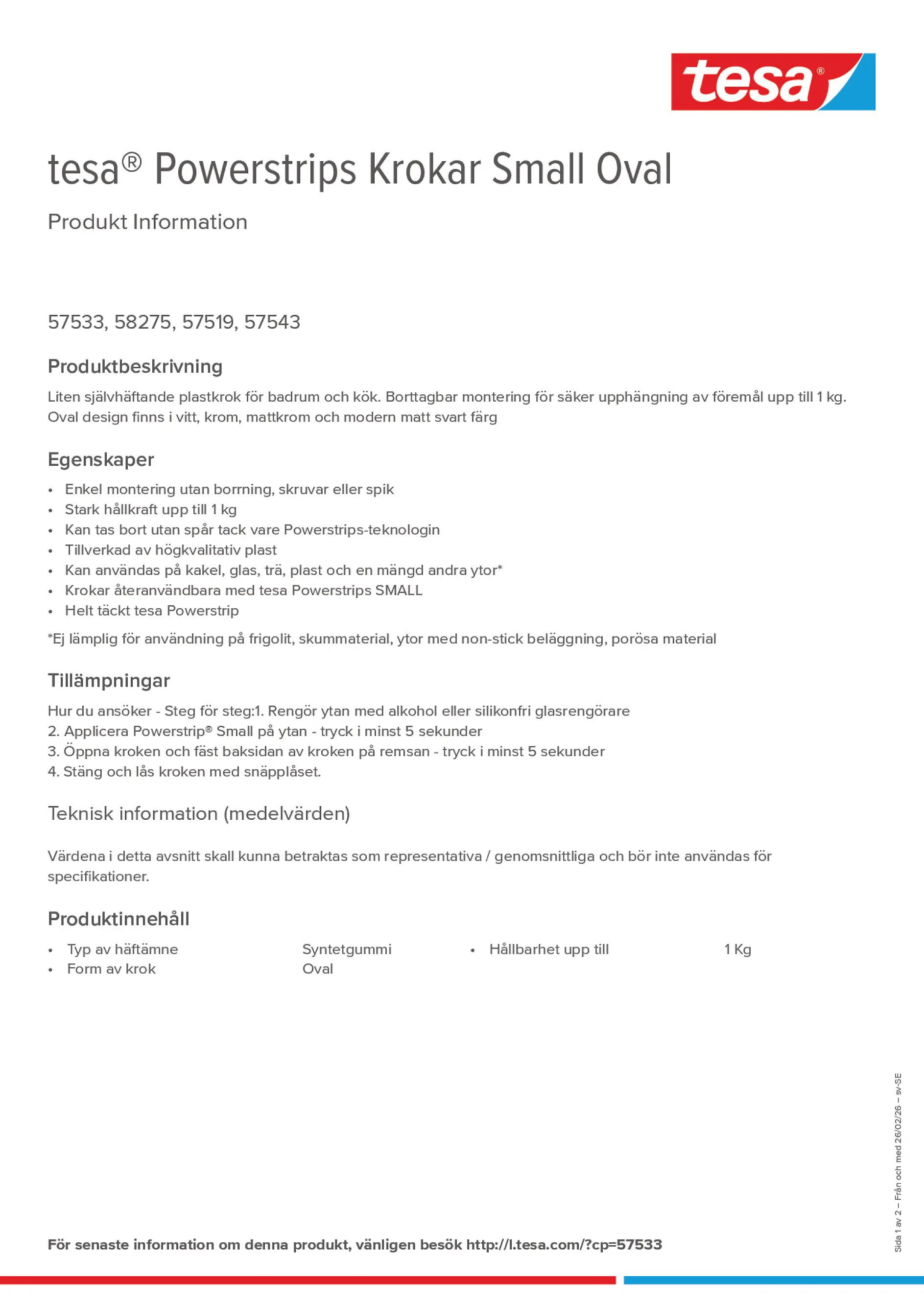 Product information_tesa® Powerstrips 57519_sv-SE