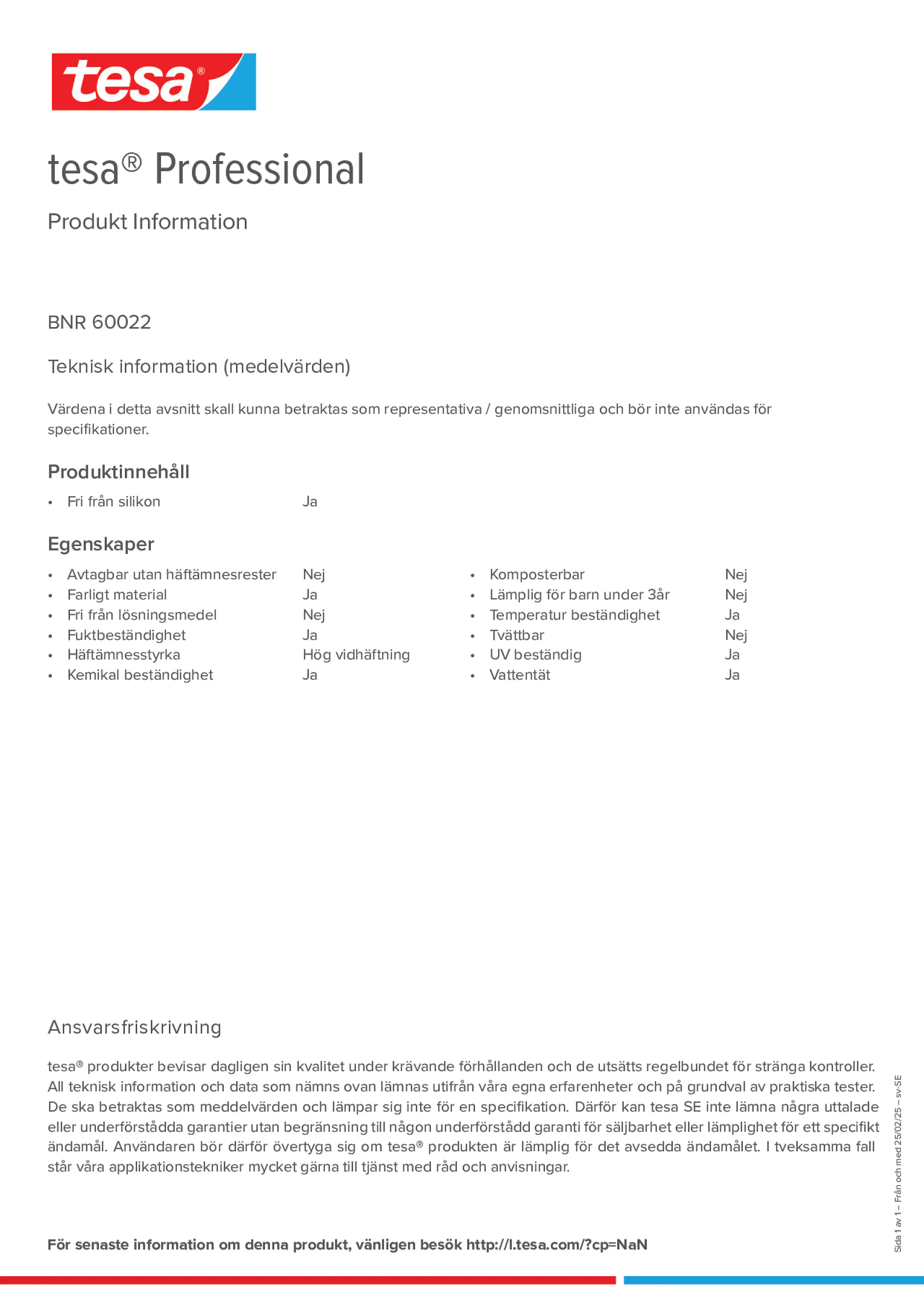 Product information_tesa® Professional 60022_sv-SE