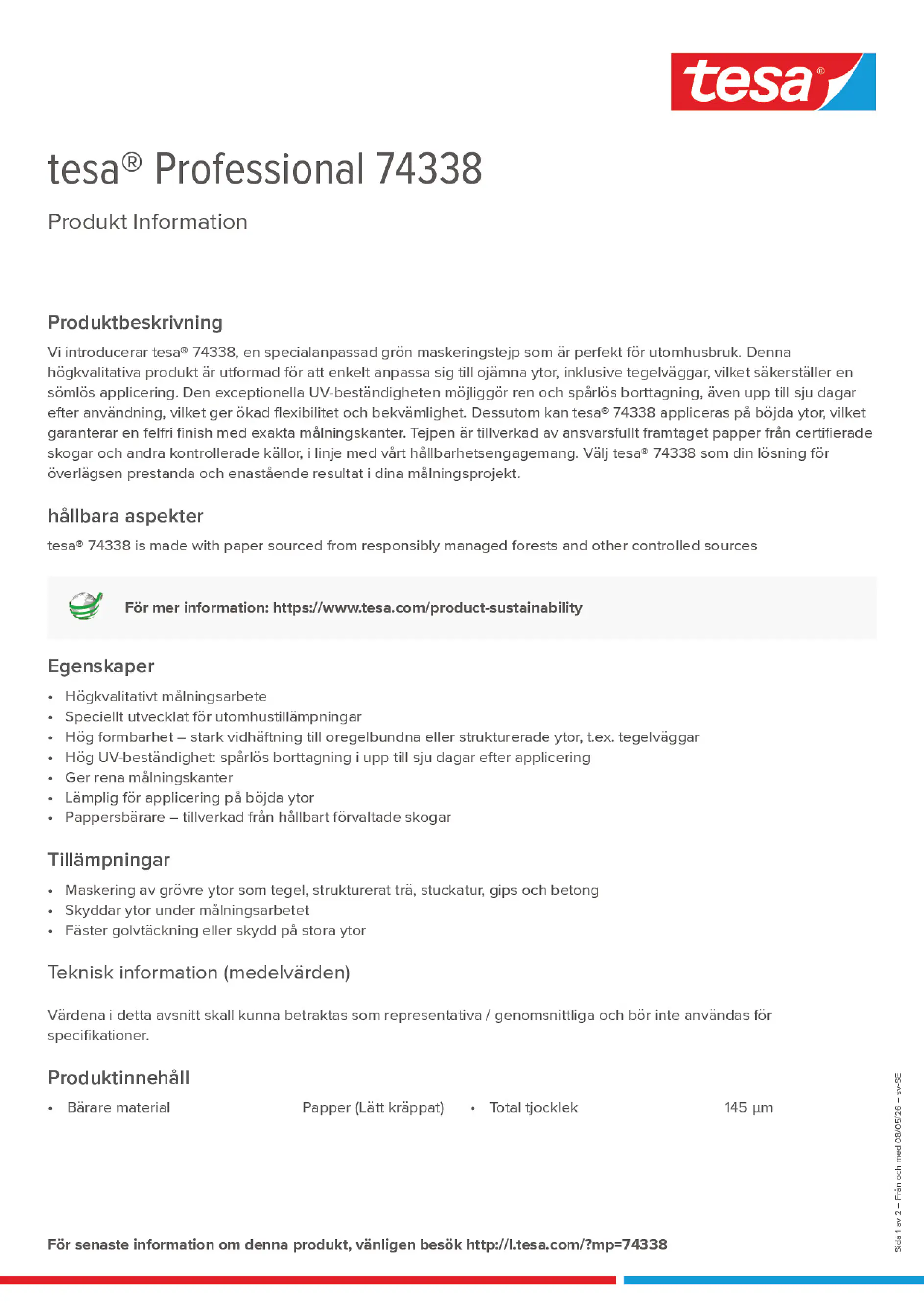 Product information_tesa® Professional 74338_sv-SE