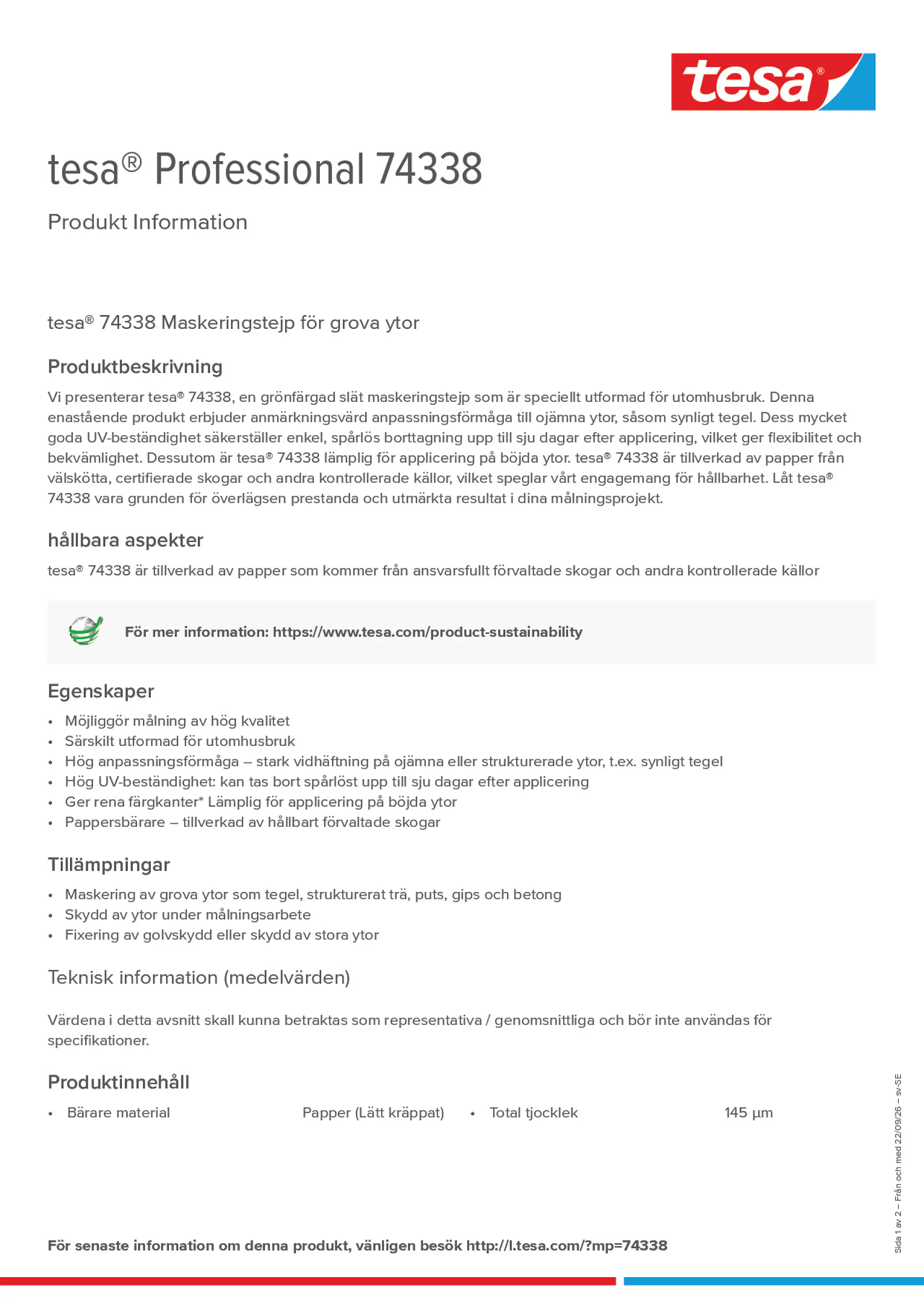 Product information_tesa® Professional 74338_sv-SE