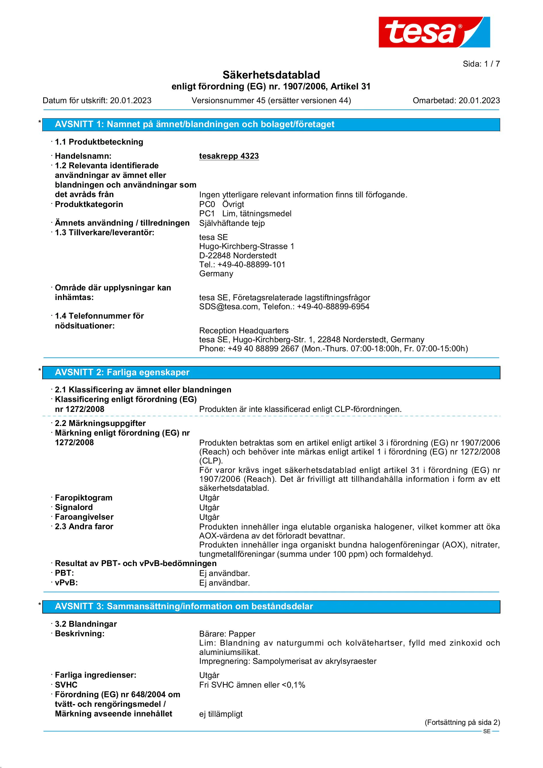 Safety data sheet_tesa® Professional 04323_sv-SE_v45