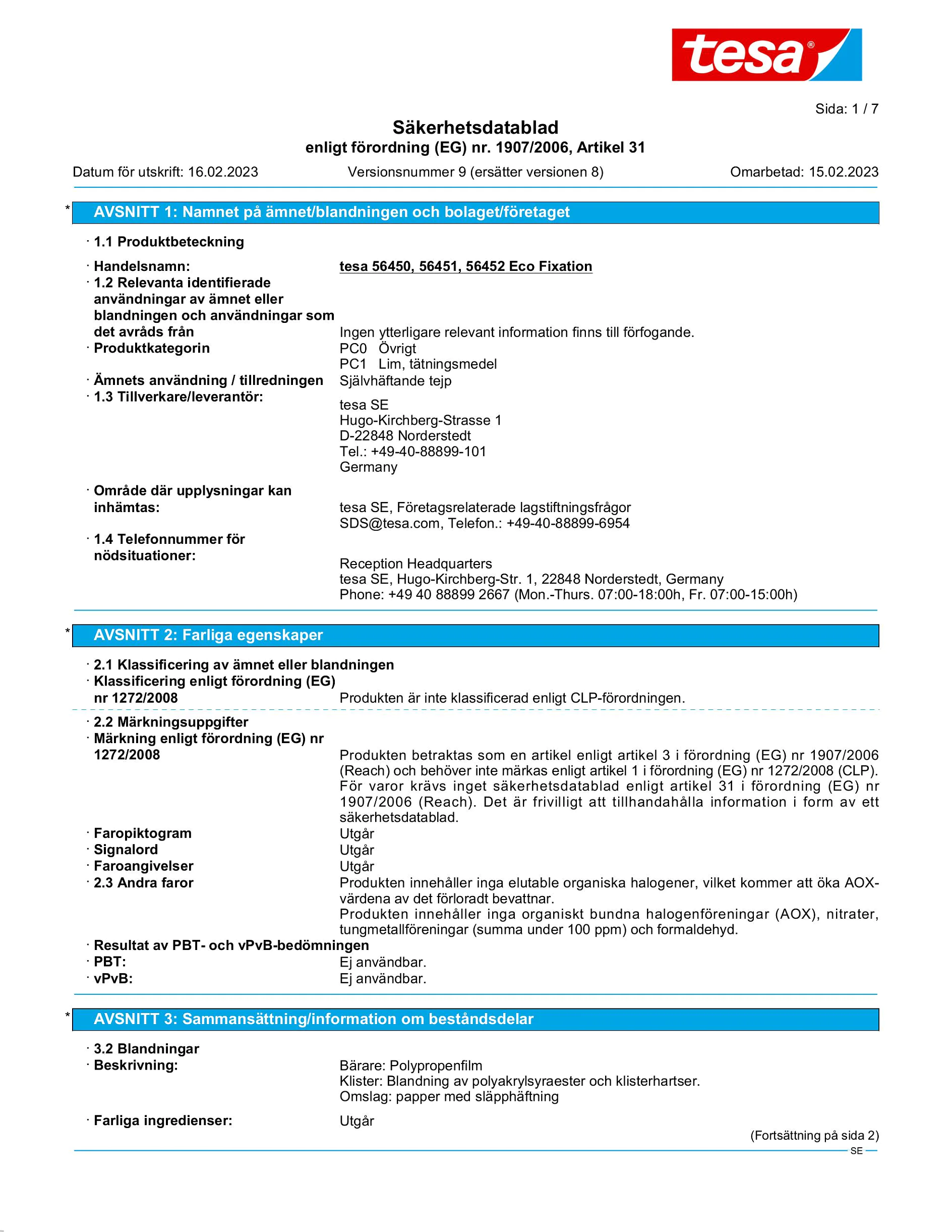 Safety data sheet_tesa® 56450_sv-SE_v9