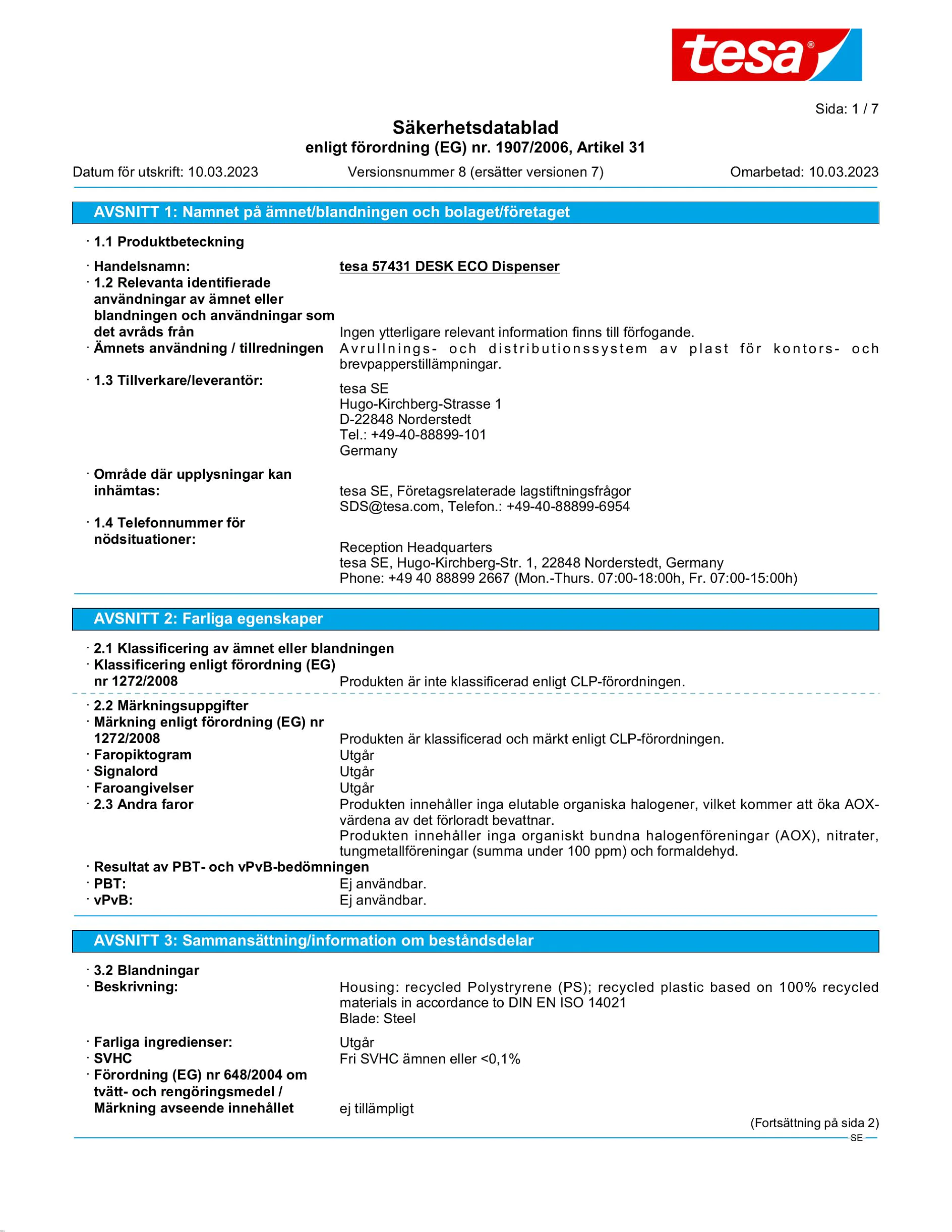 Safety data sheet_tesa® Easy Cut 57431_sv-SE_v8