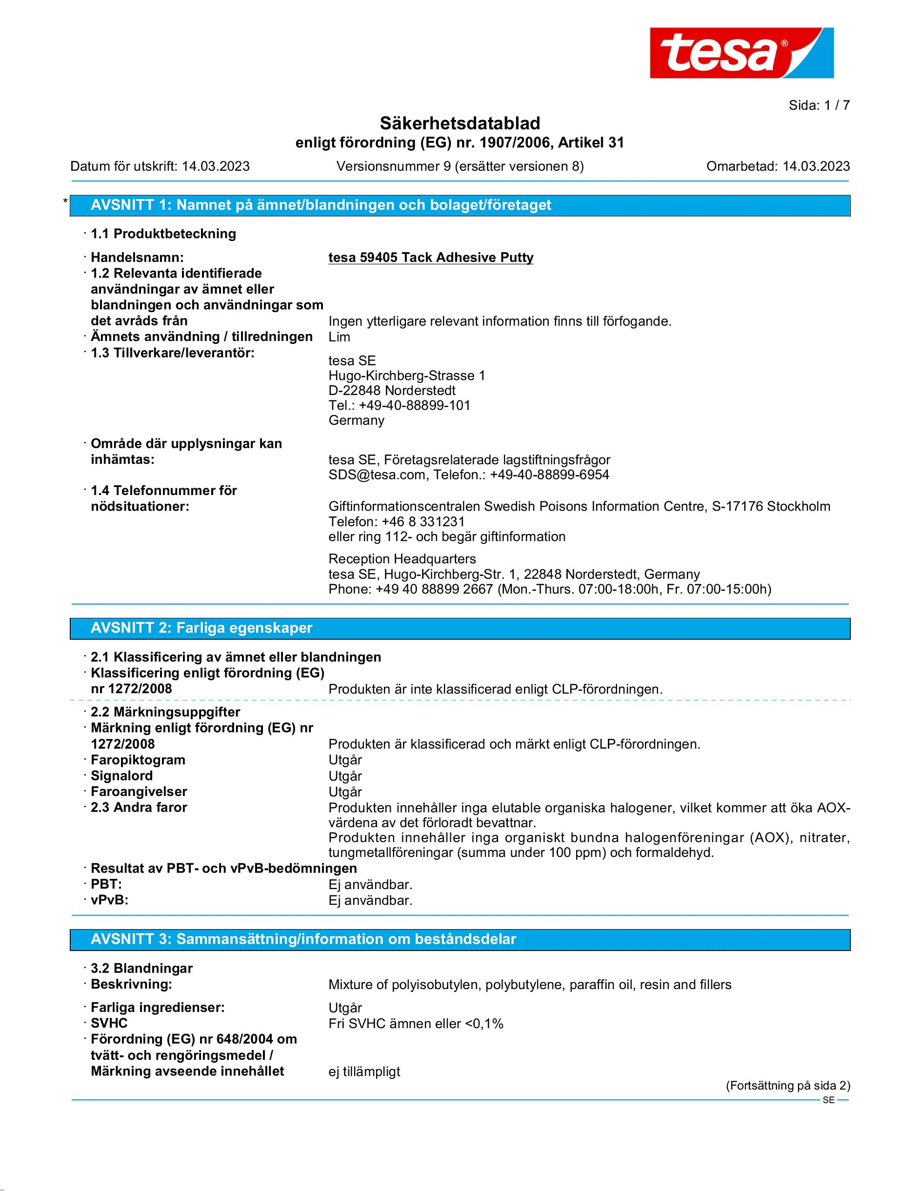 Safety data sheet_tesa® Tack 59405_sv-SE_v9
