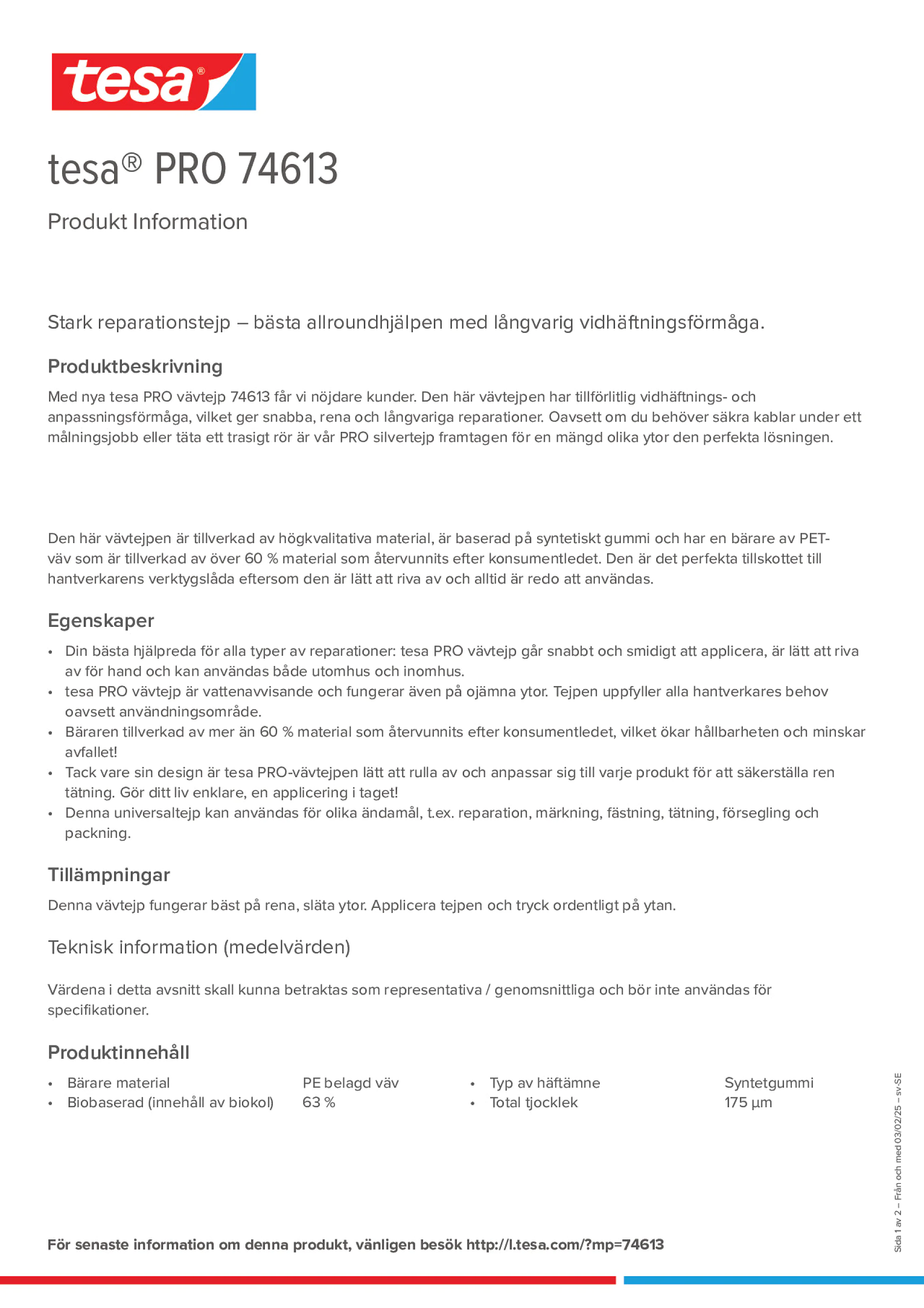 Product information_tesa® PRO 74613_sv-SE