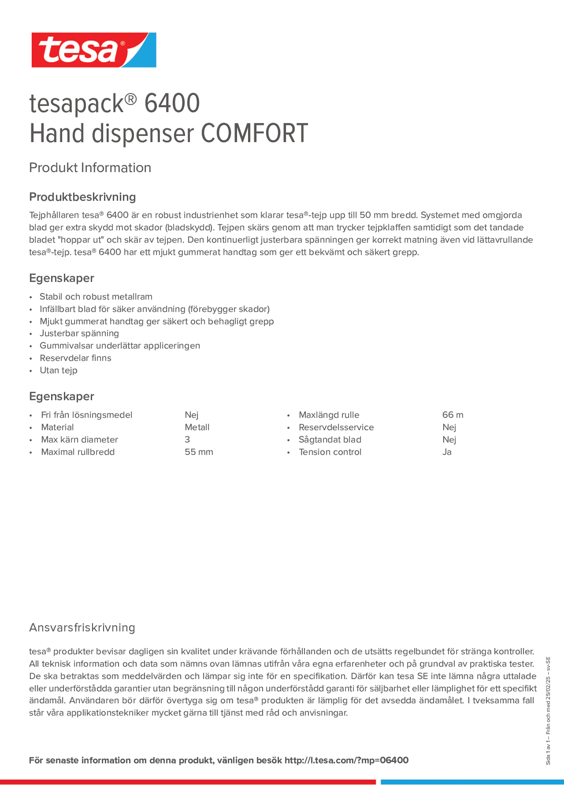Product information_tesapack® 06400_sv-SE