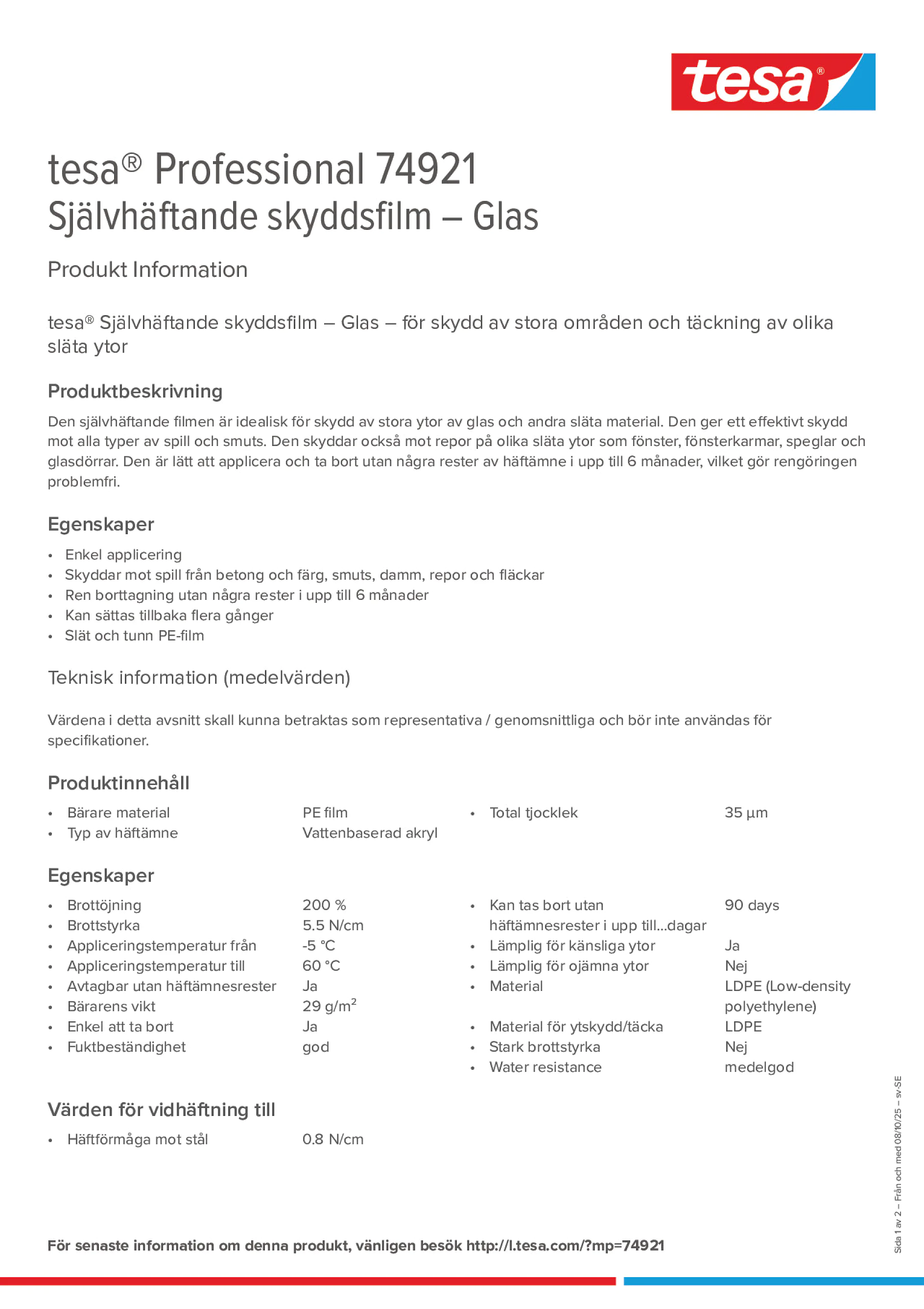 Product information_tesa® Professional 74921_sv-SE