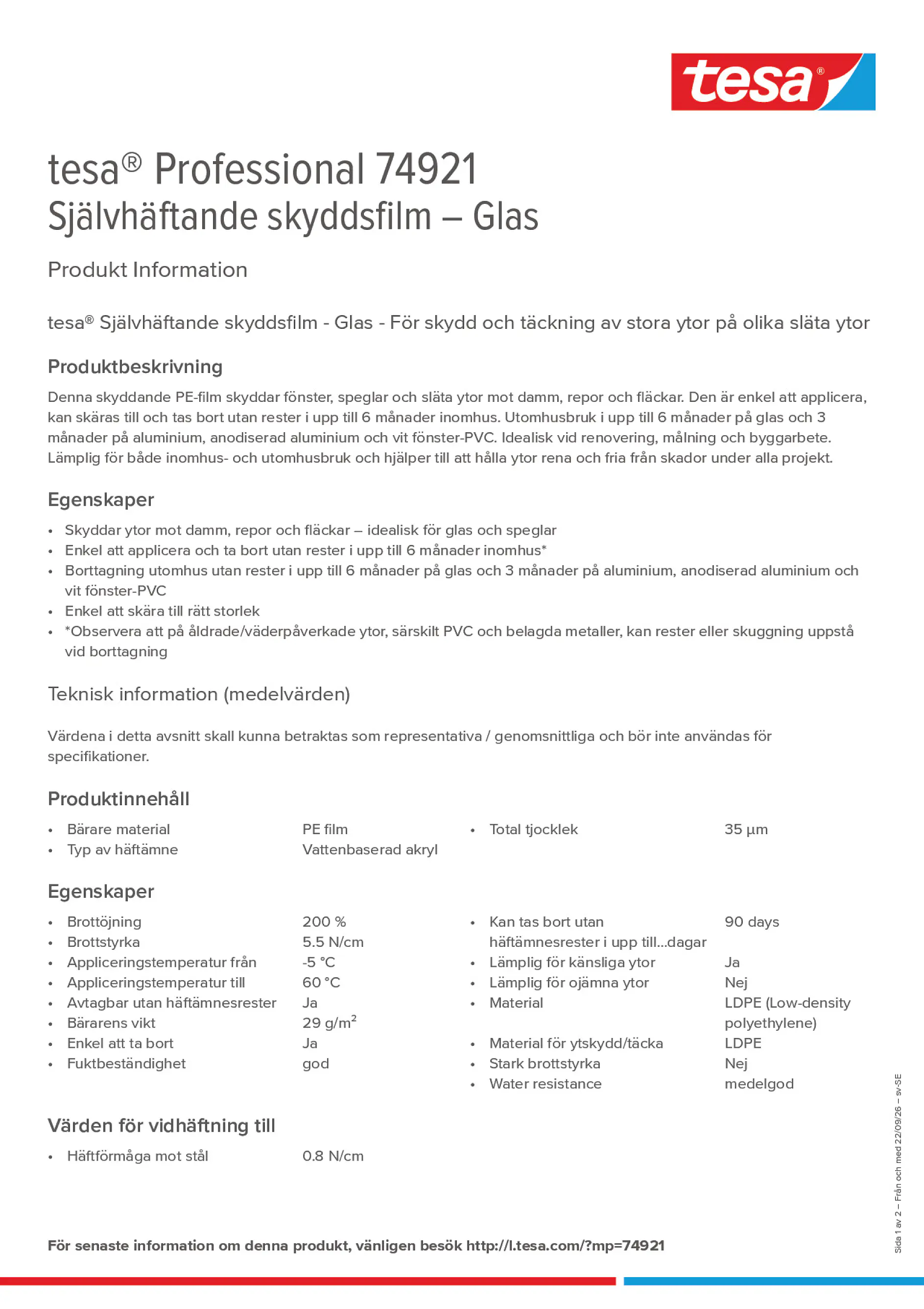 Product information_tesa® Professional 74921_sv-SE