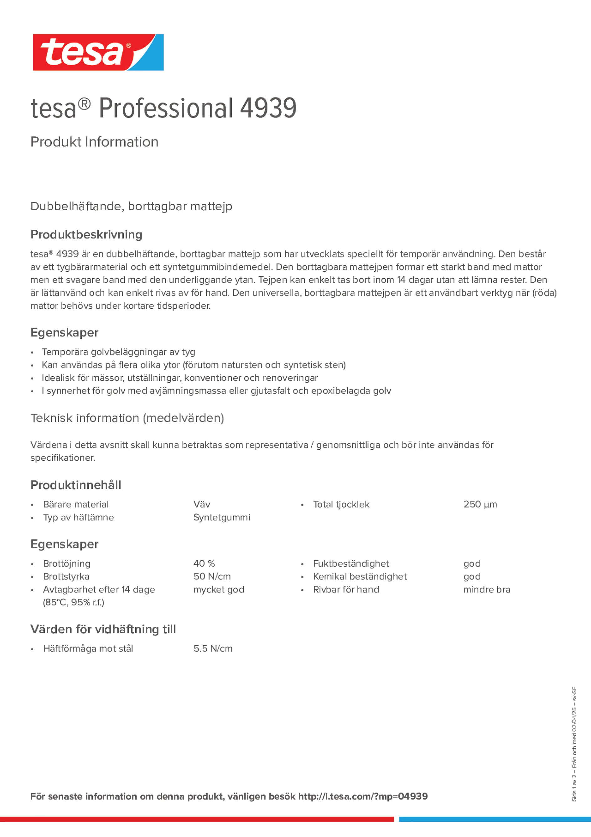 Product information_tesa® Professional 04939_sv-SE
