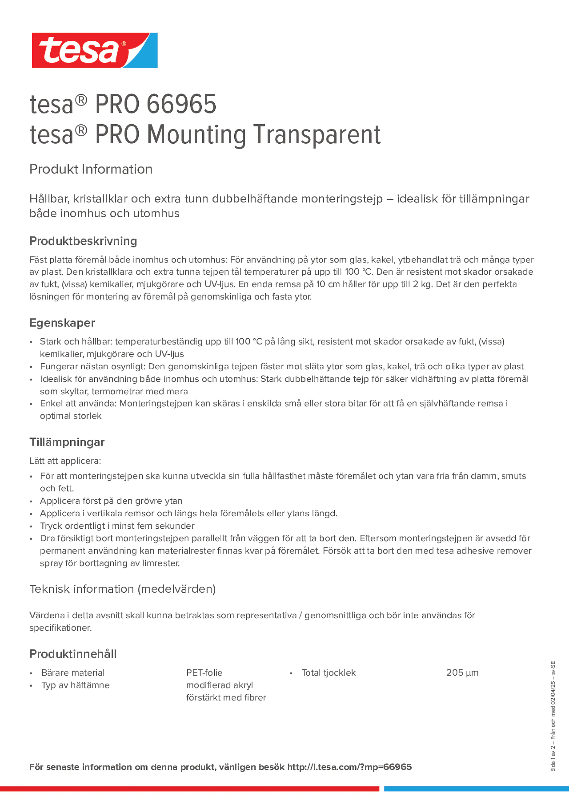 Product information_tesa® PRO 66965_sv-SE