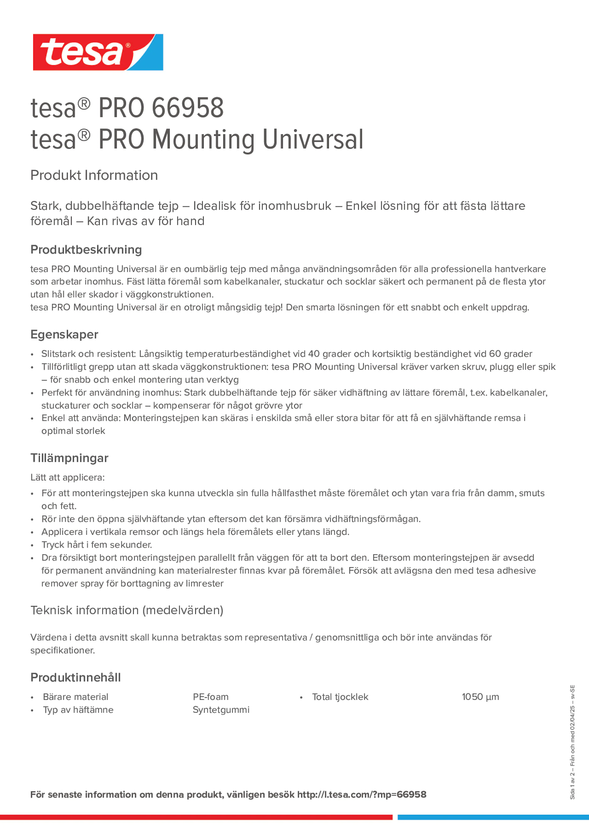 Product information_tesa® PRO 66958_sv-SE