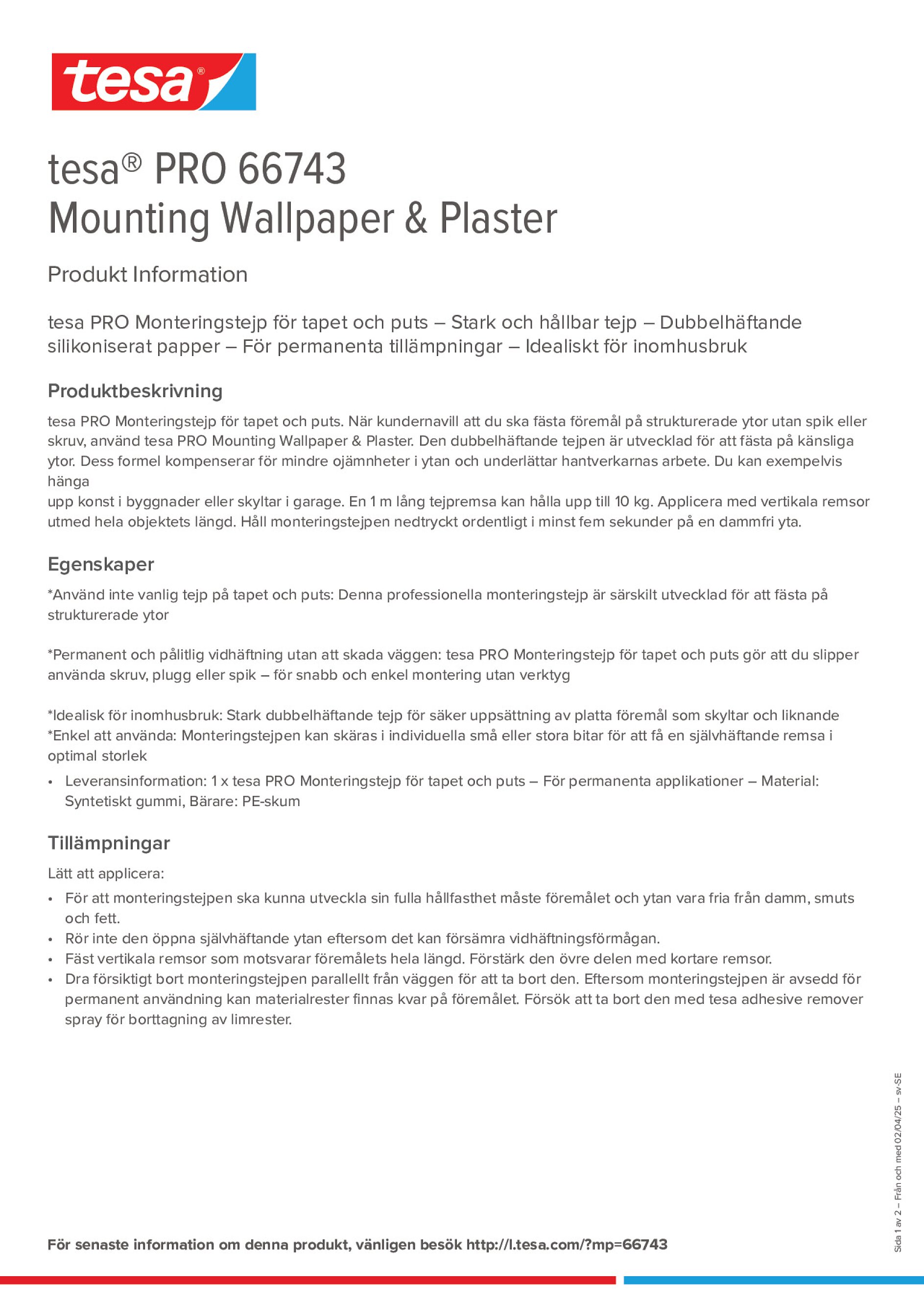 Product information_tesa® PRO 66743_sv-SE