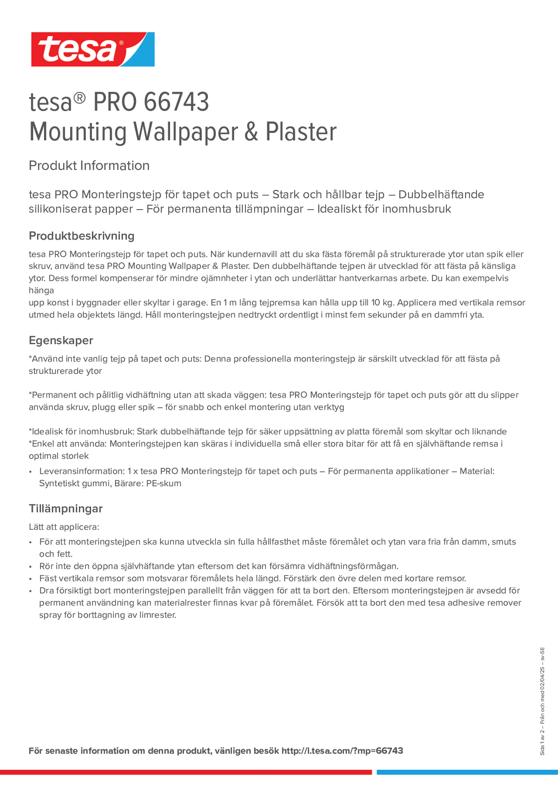Product information_tesa® PRO 66743_sv-SE