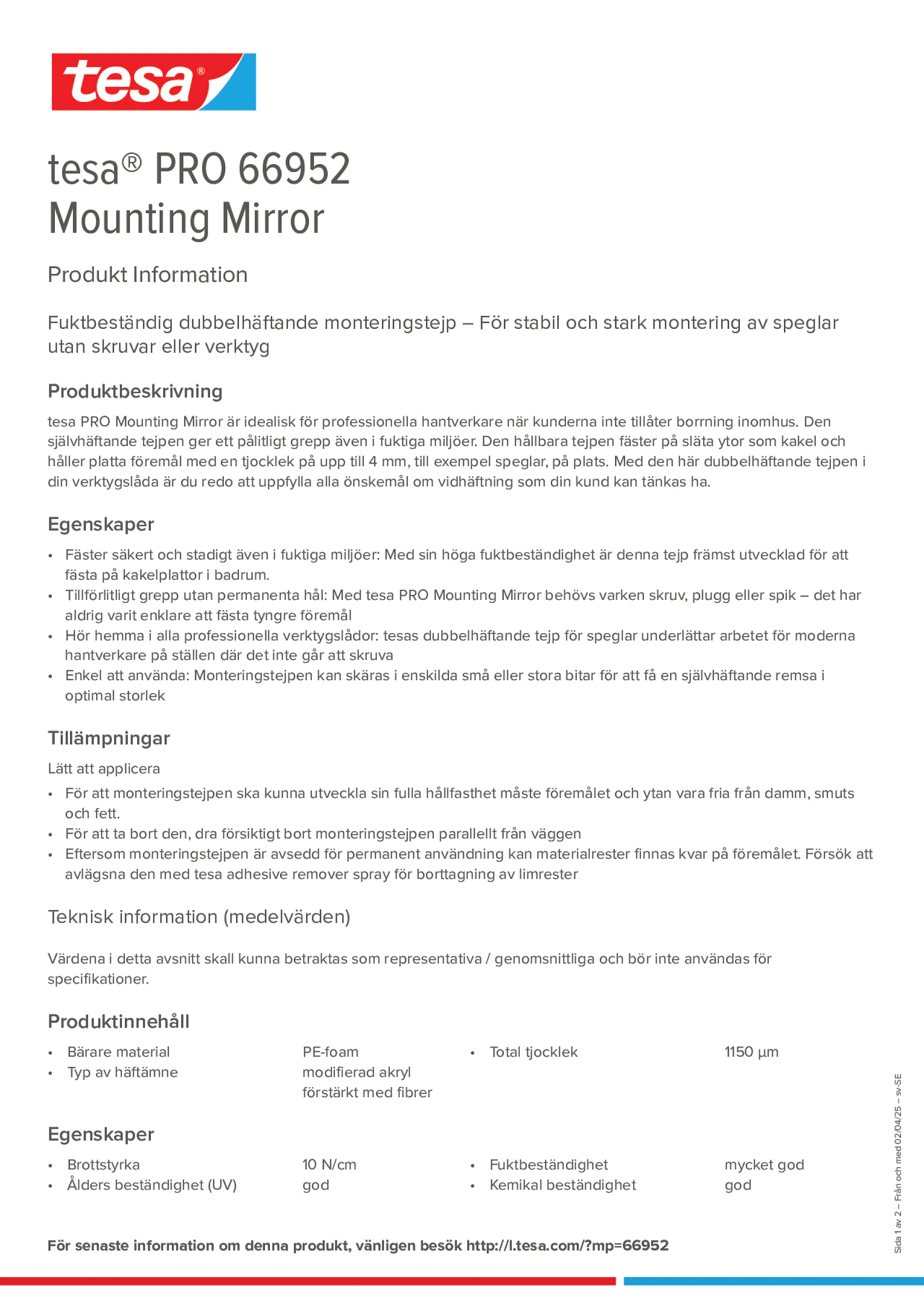Product information_tesa® PRO 66952_sv-SE