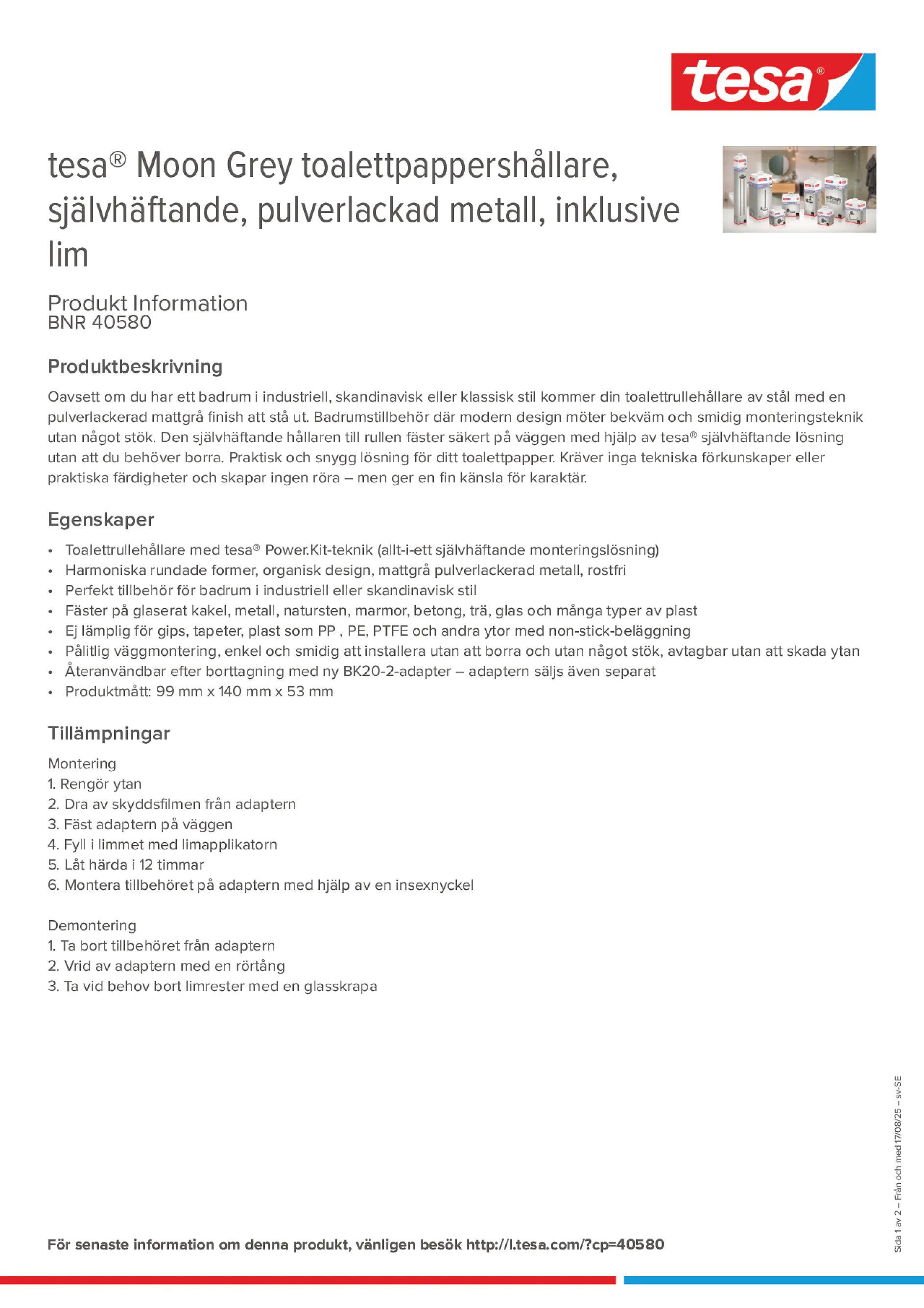 Product information_tesa® 40580_sv-SE Product information_tesa® 40580_sv-SE