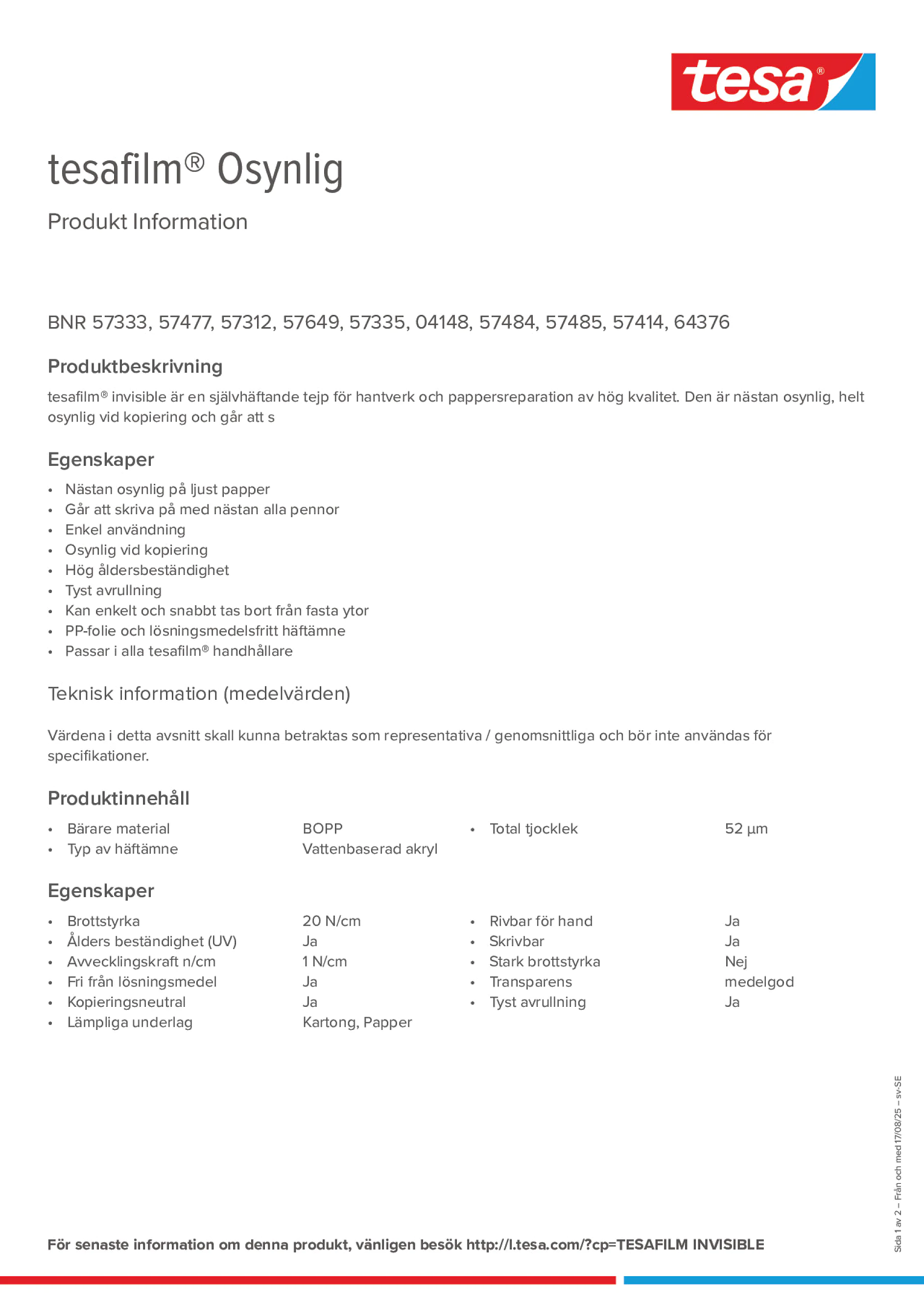 Product information_tesafilm® 57312_sv-SE