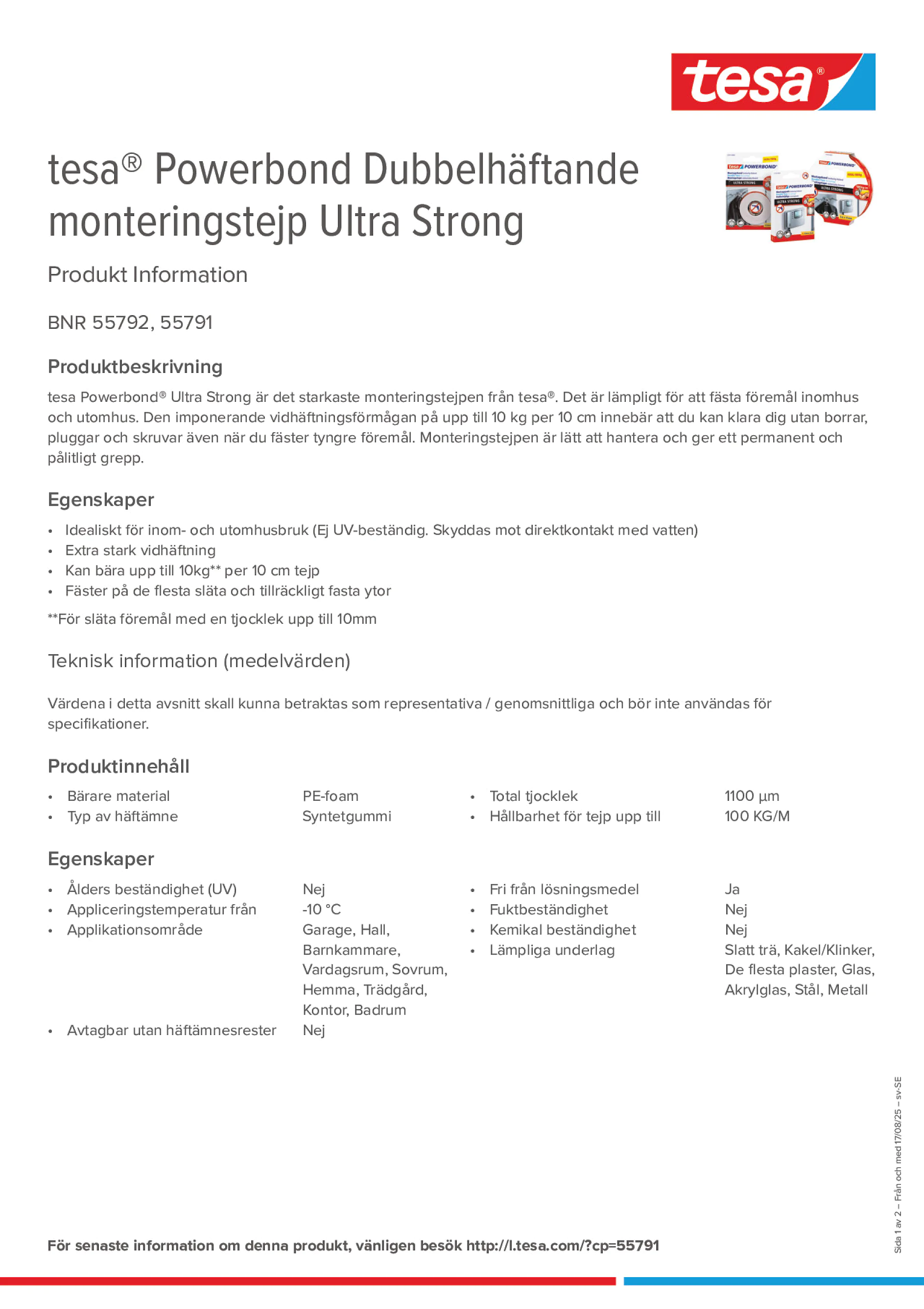 Product information_tesa® Powerbond 55791_sv-SE