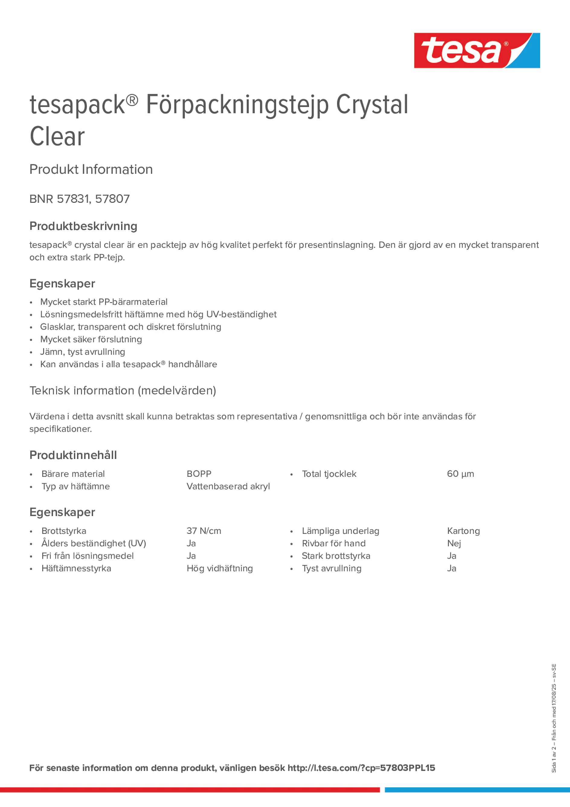Product information_tesapack® 57807_sv-SE Product information_tesapack® 57807_sv-SE