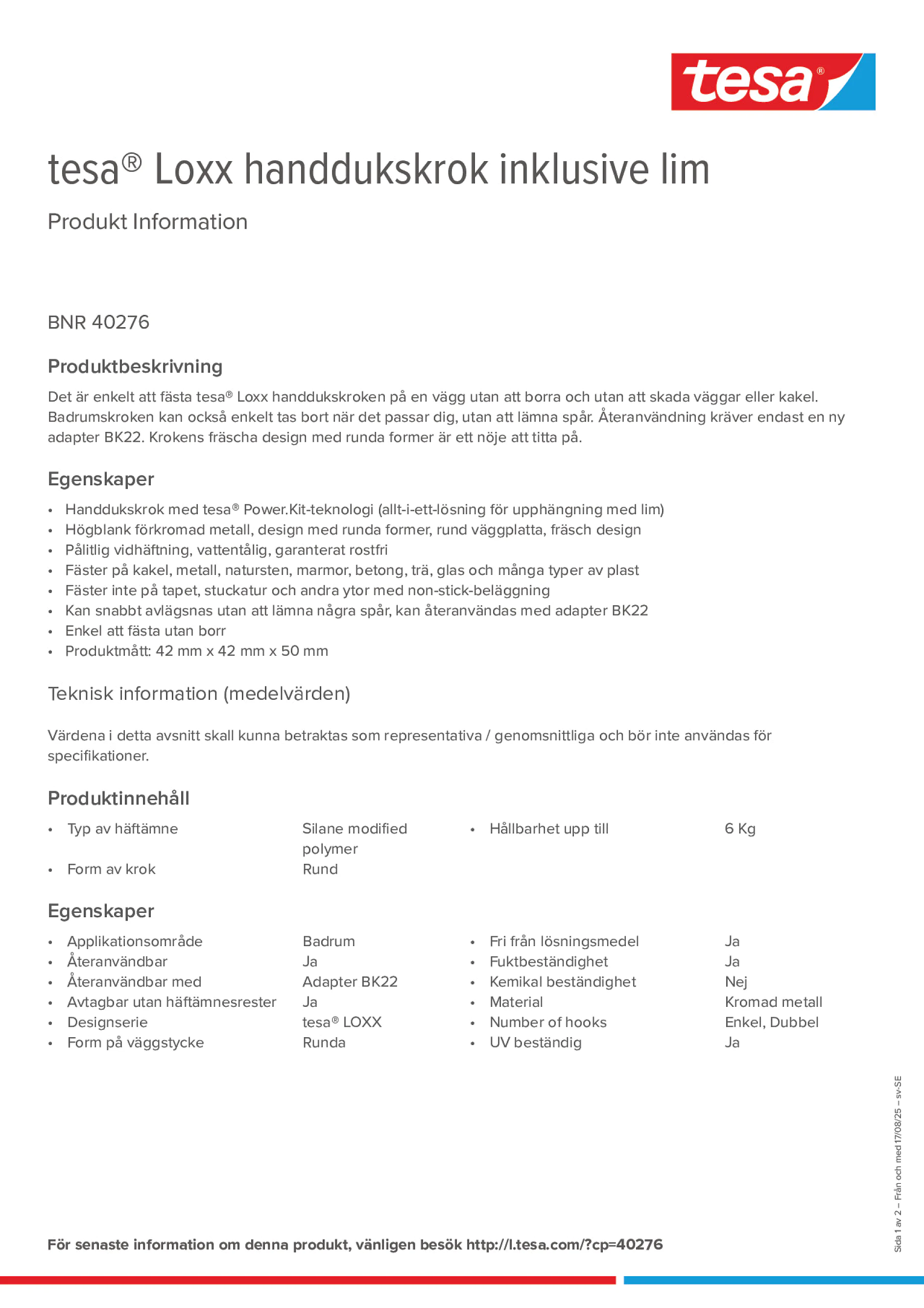 Product information_tesa® 40276_sv-SE Product information_tesa® 40276_sv-SE