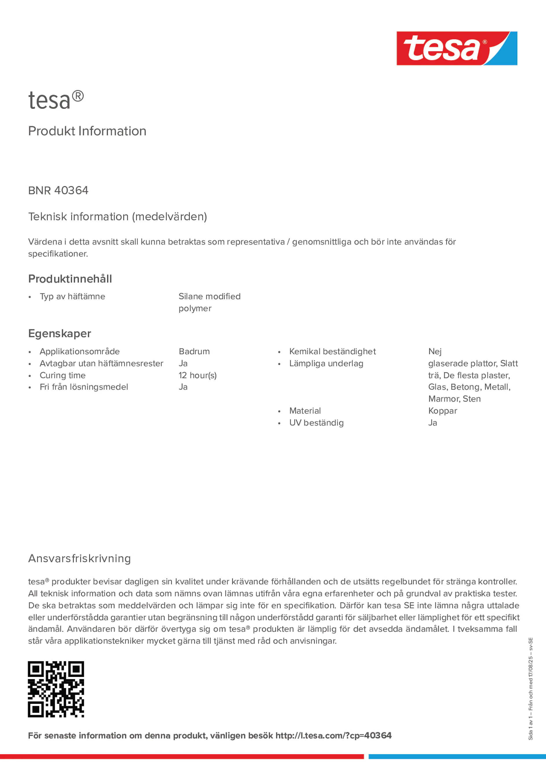 Product information_tesa® 40364_sv-SE