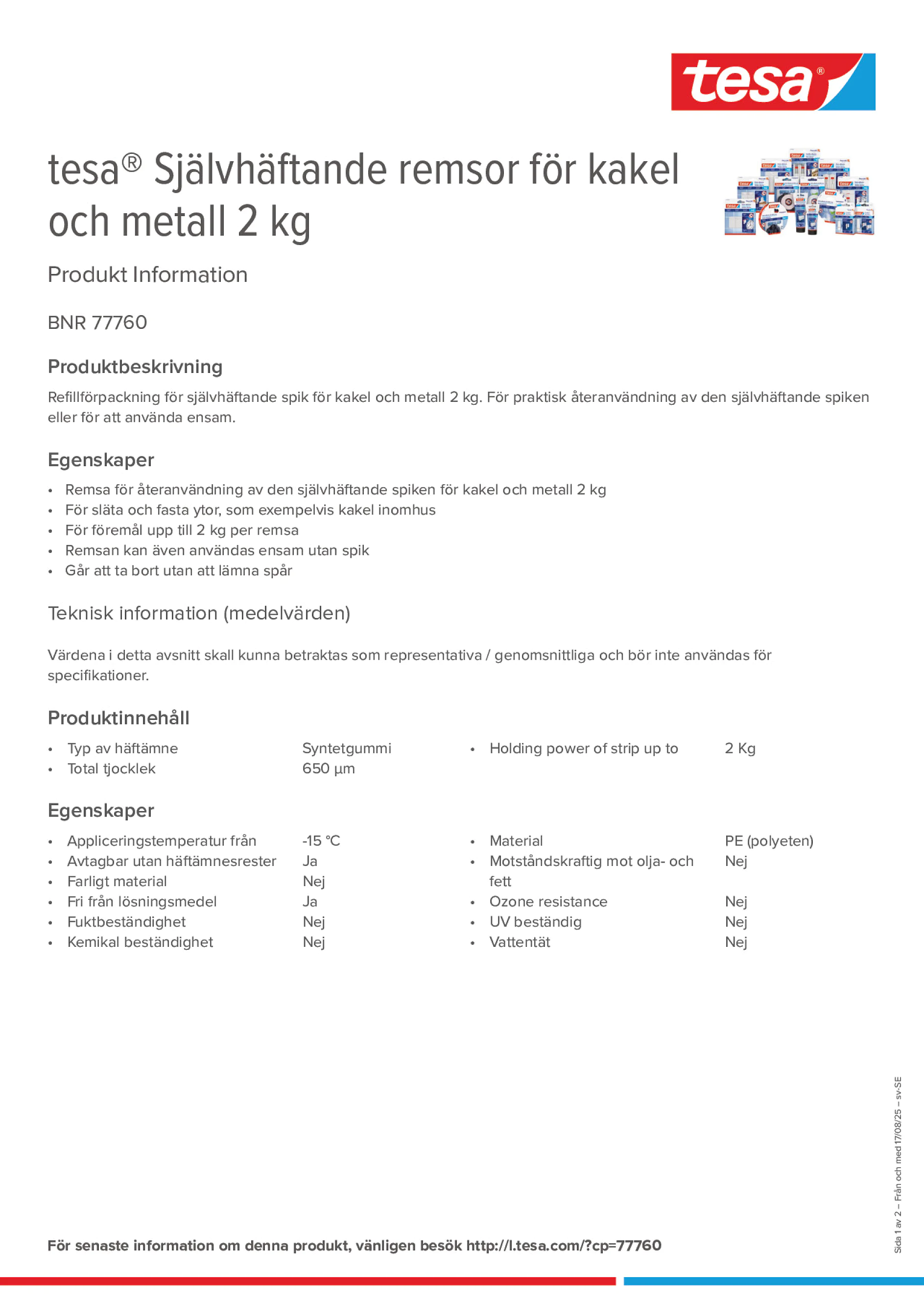 Product information_tesa® 77760_sv-SE Product information_tesa® 77760_sv-SE