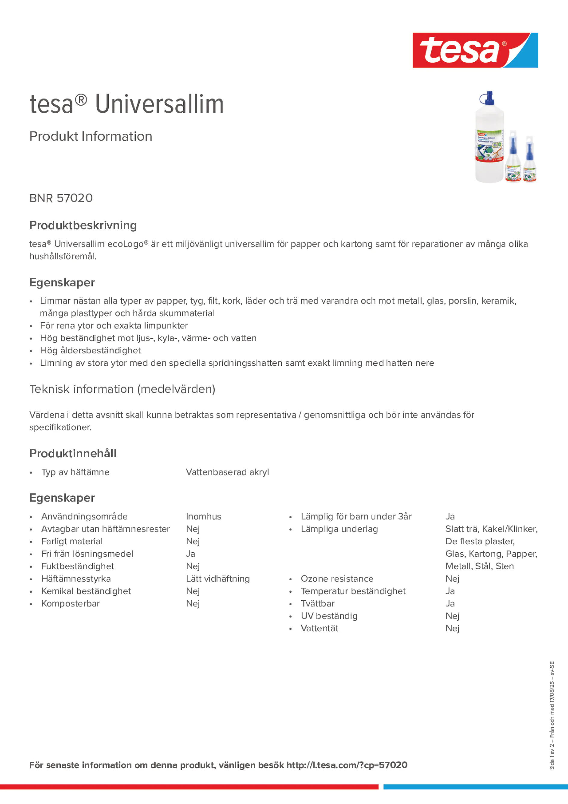 Product information_tesa® 57020_sv-SE Product information_tesa® 57020_sv-SE