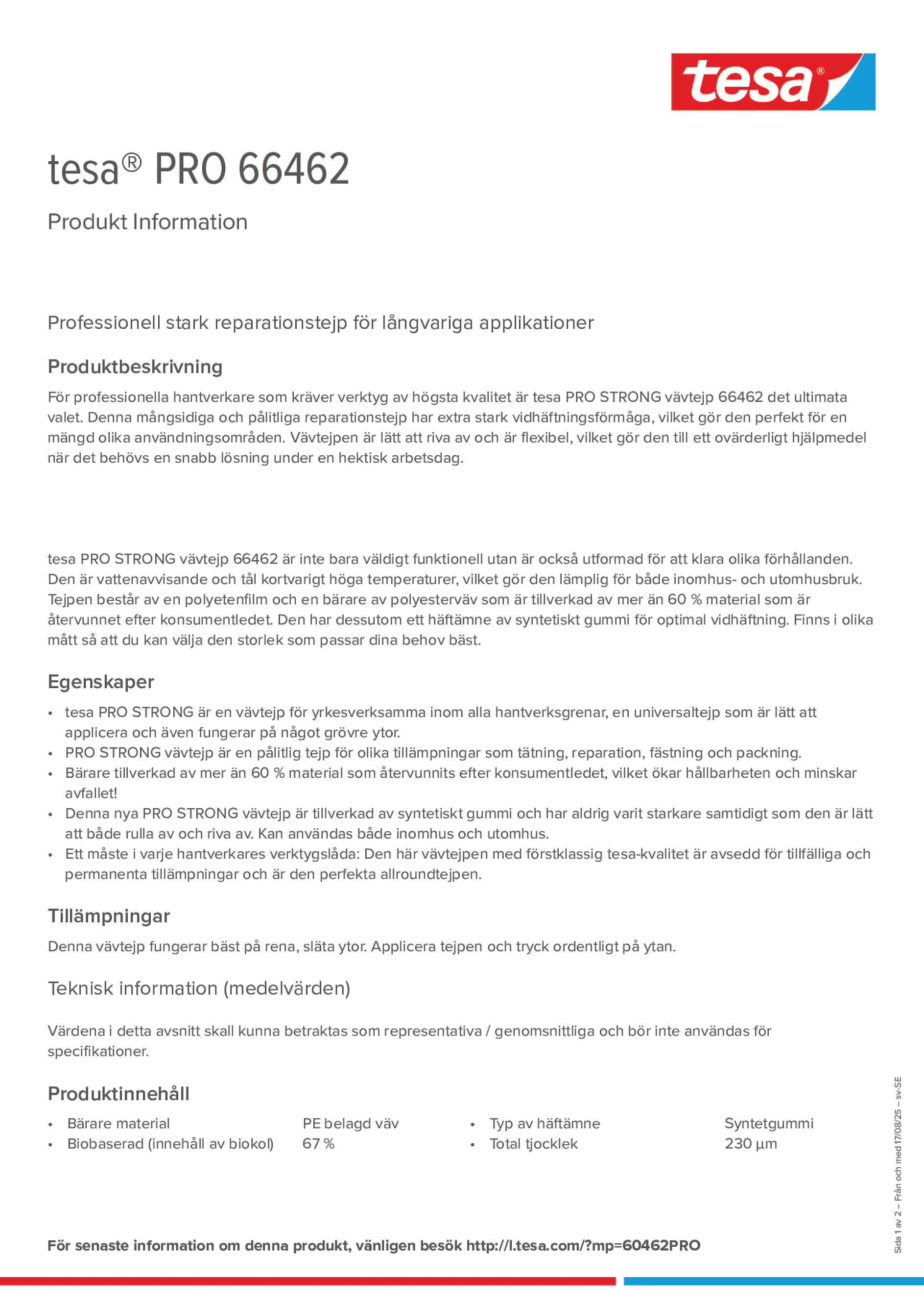 Product information_tesa® PRO 66462_sv-SE
