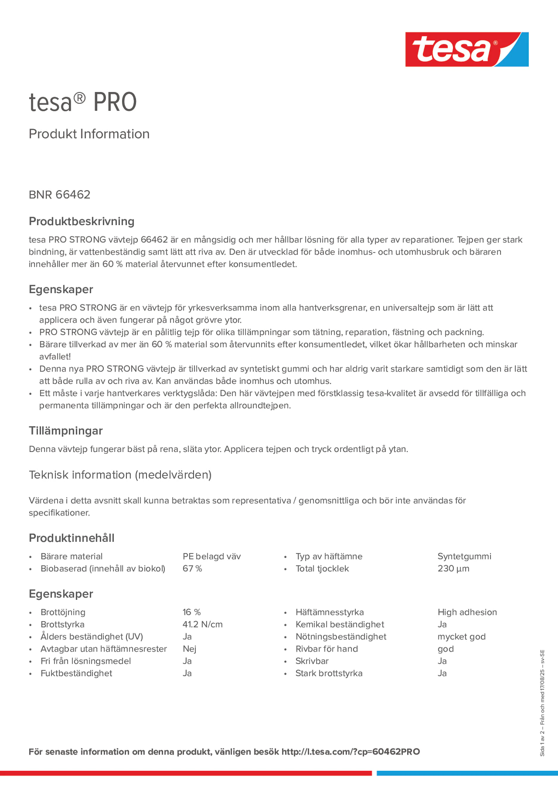 Product information_tesa® PRO 66462_sv-SE