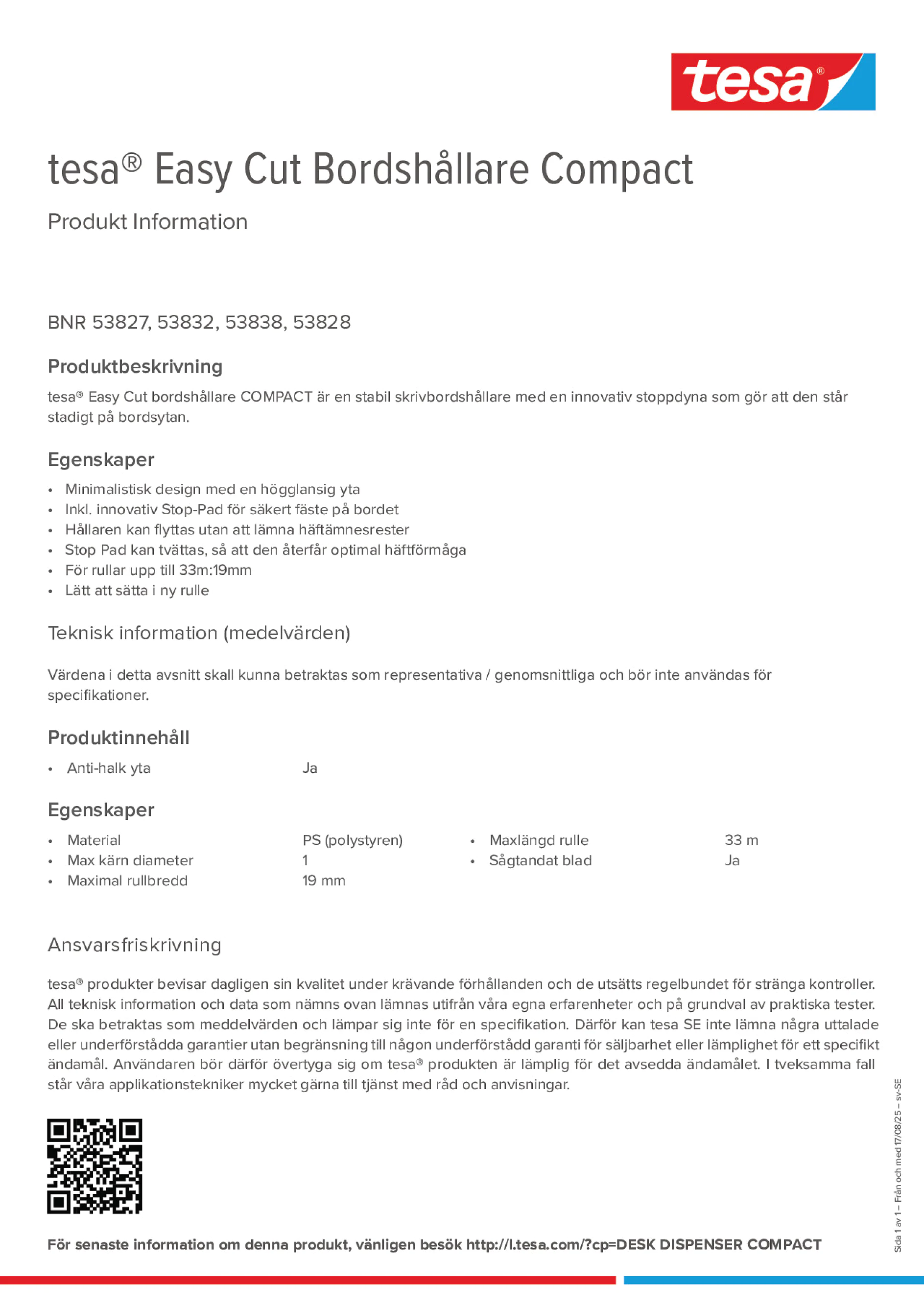 Product information_tesa® Easy Cut 53823_sv-SE Product information_tesa® Easy Cut 53823_sv-SE