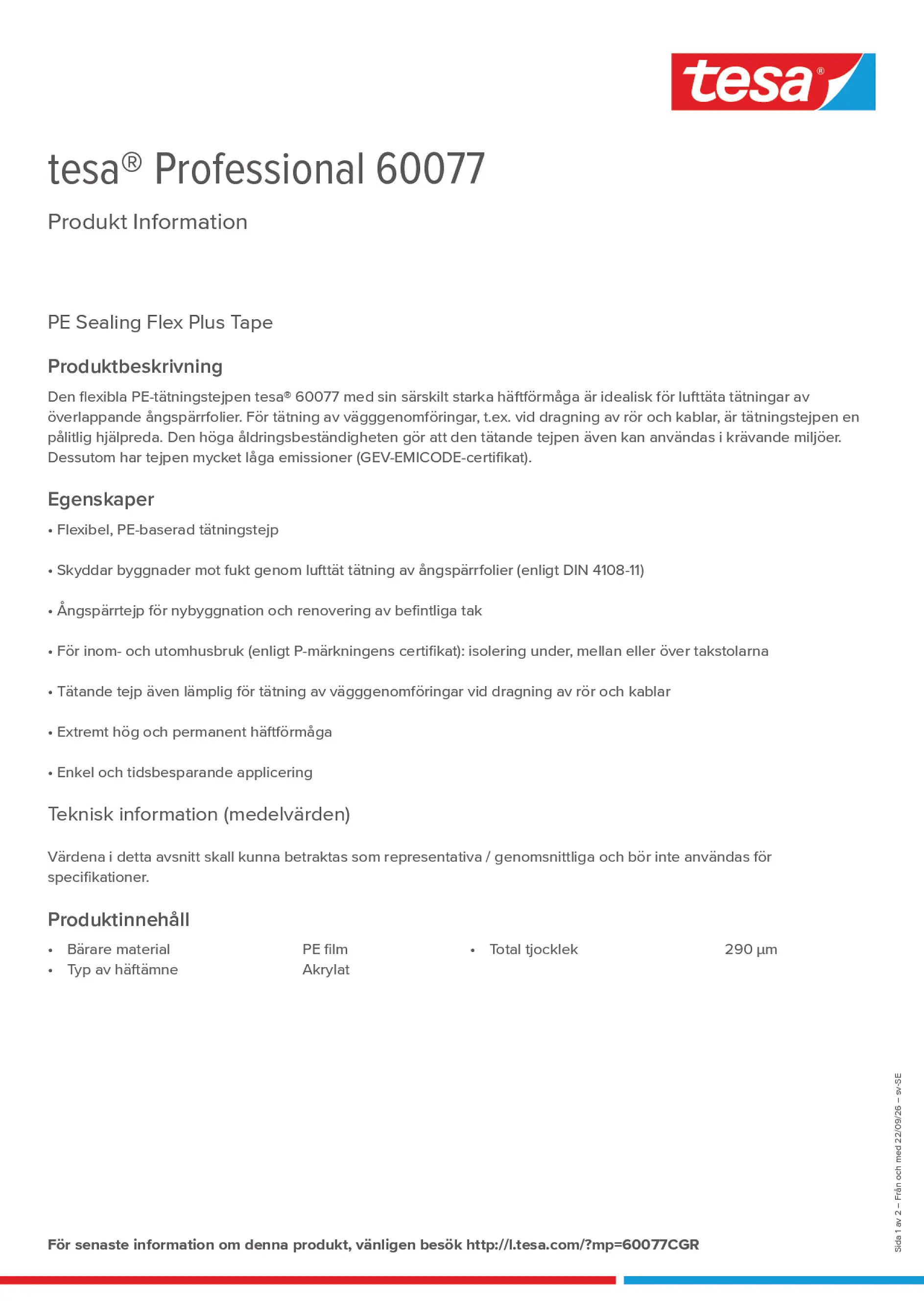Product information_tesa® Professional 60077_sv-SE