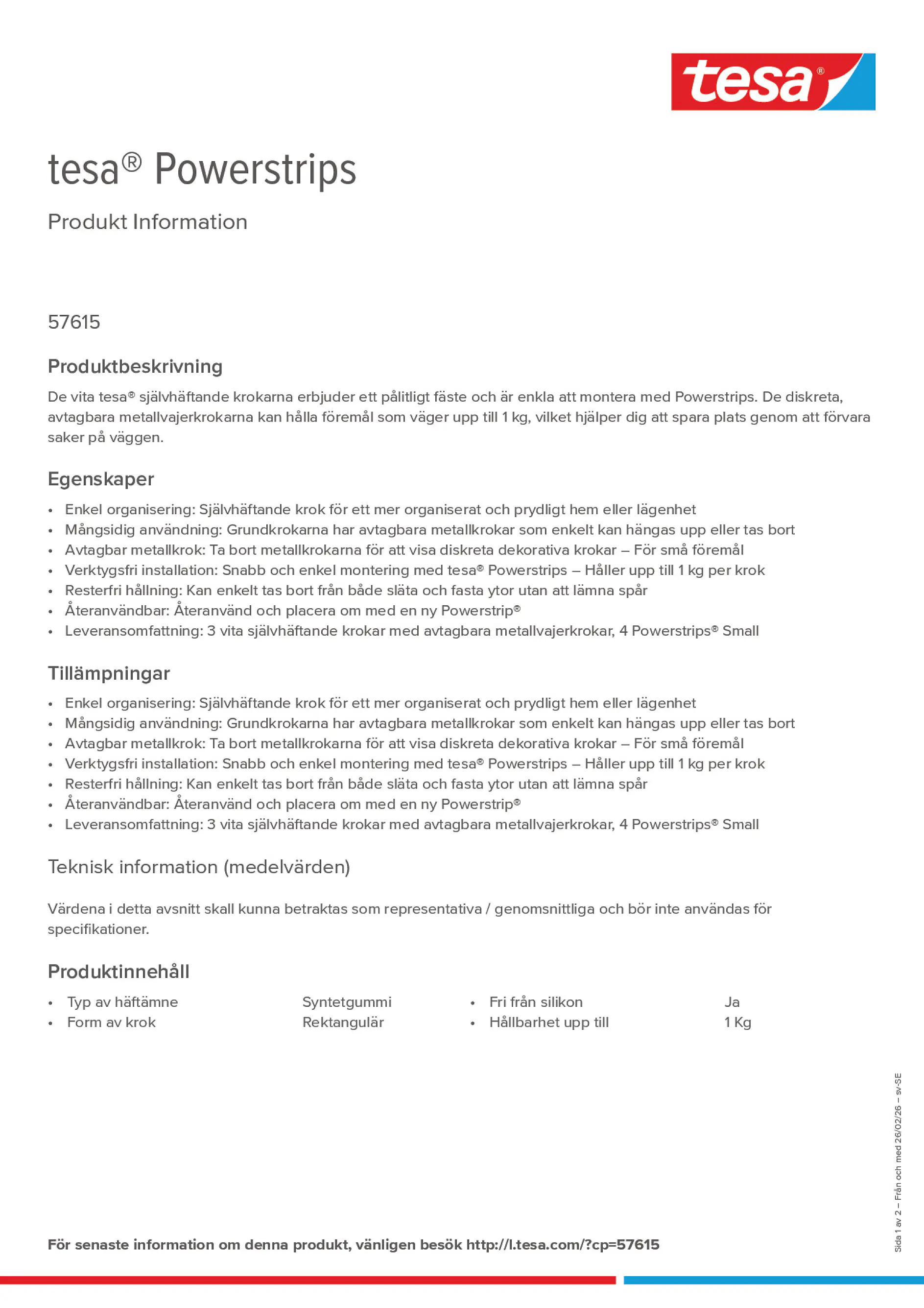 Product information_tesa® Powerstrips 57615_sv-SE