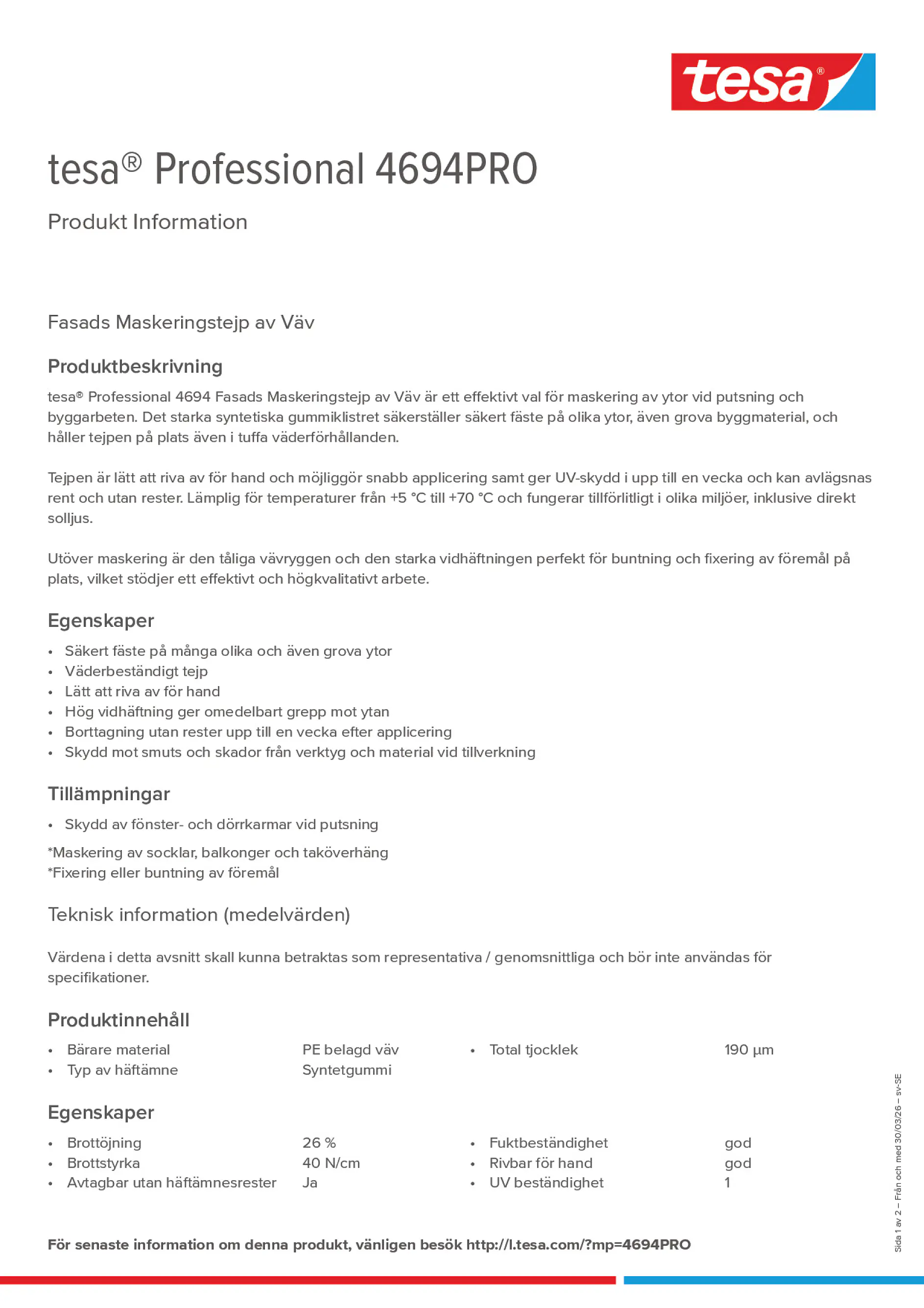 Product information_tesa® Professional 4694PRO_sv-SE