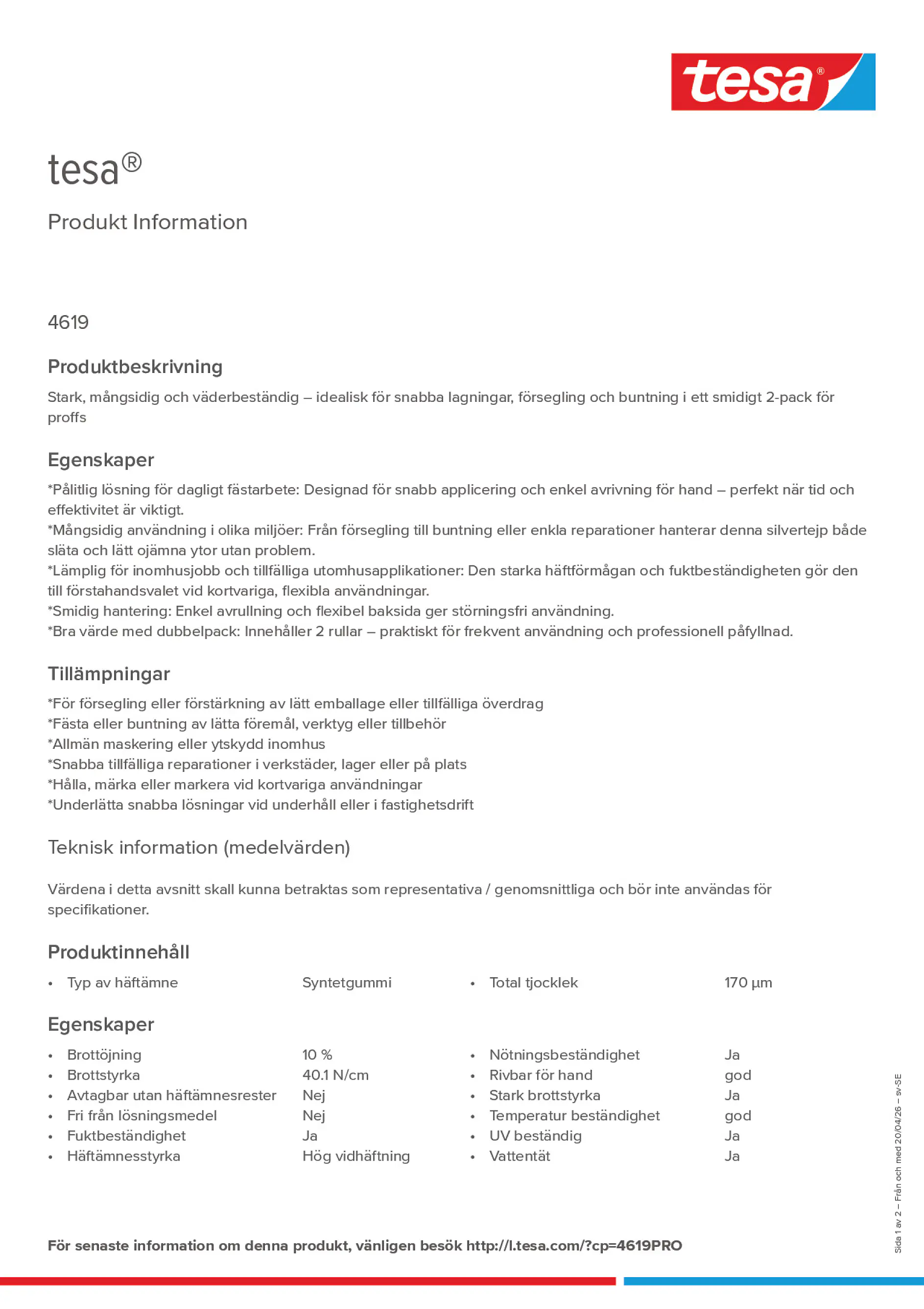 Product information_tesa® 4619PRO_sv-SE