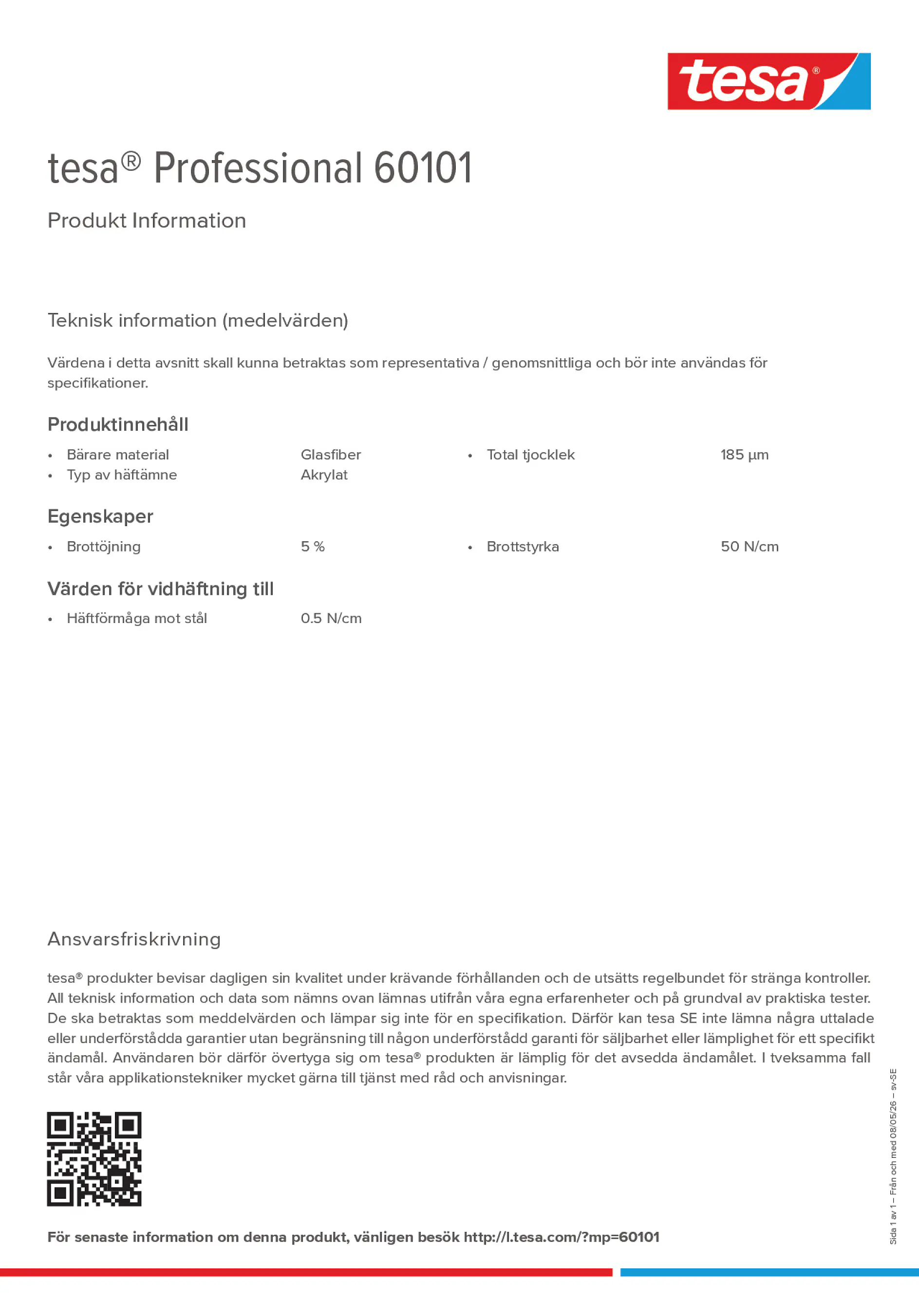 Product information_tesa® Professional 60101_sv-SE