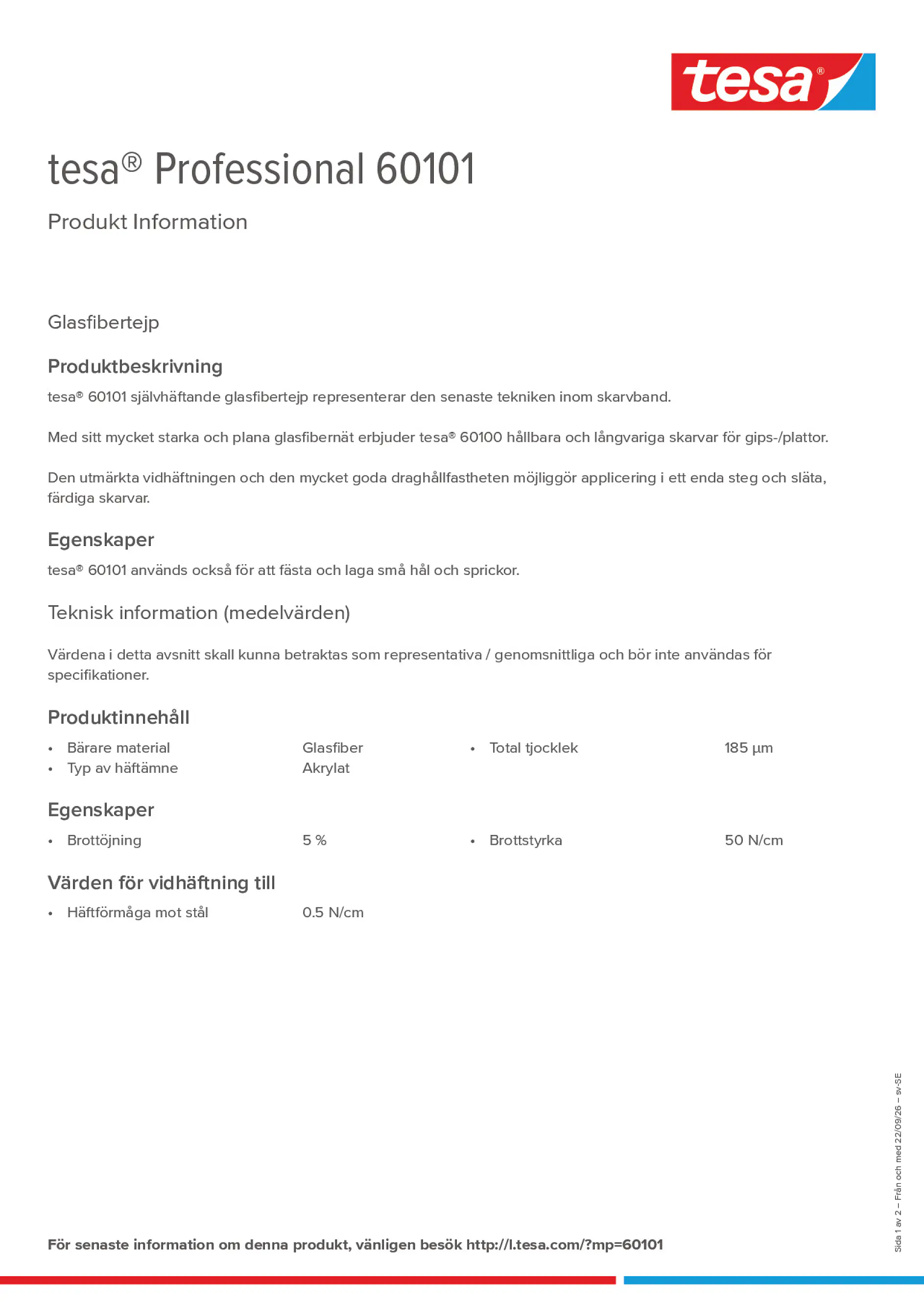 Product information_tesa® Professional 60101_sv-SE