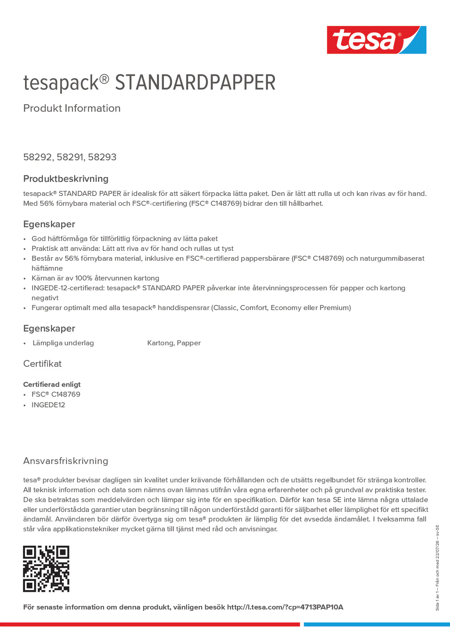 Product information_tesapack® 4713PAP10A_sv-SE
