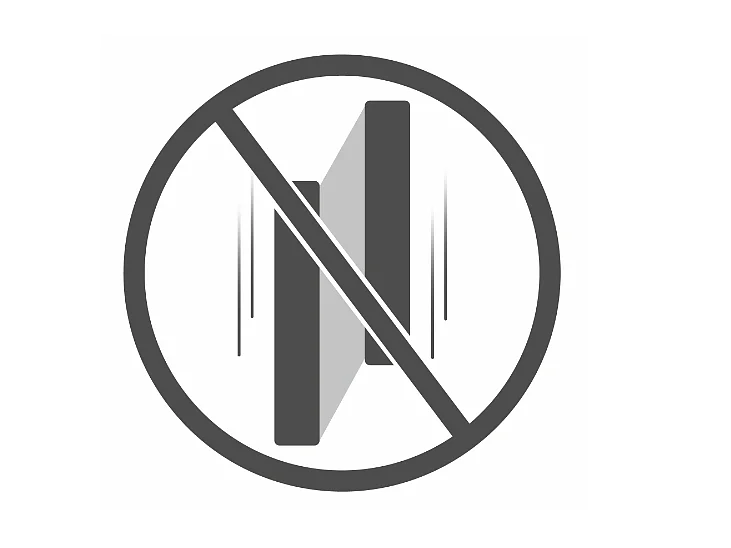 A circular sign features a vertical black rectangle and its shadow in the center, with two diagonal lines on either side. A red diagonal line crosses over, indicating the prohibition of double parking. There is no mention of tape in this text, so no changes related to tesa tape are necessary. (This text has been generated by AI)
