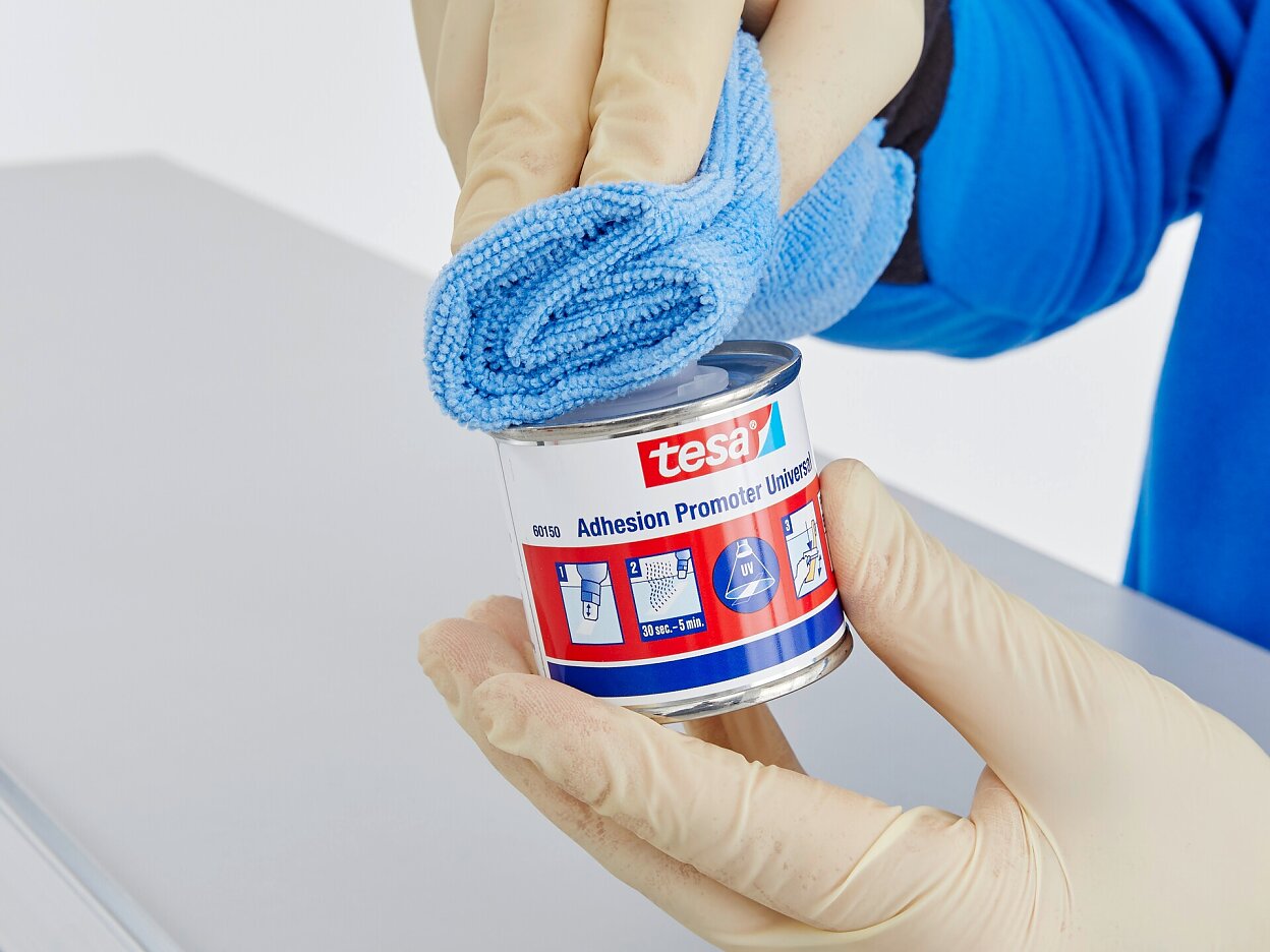 tesa 60150 surface treatment to improve adhesion to various substrates step1of3