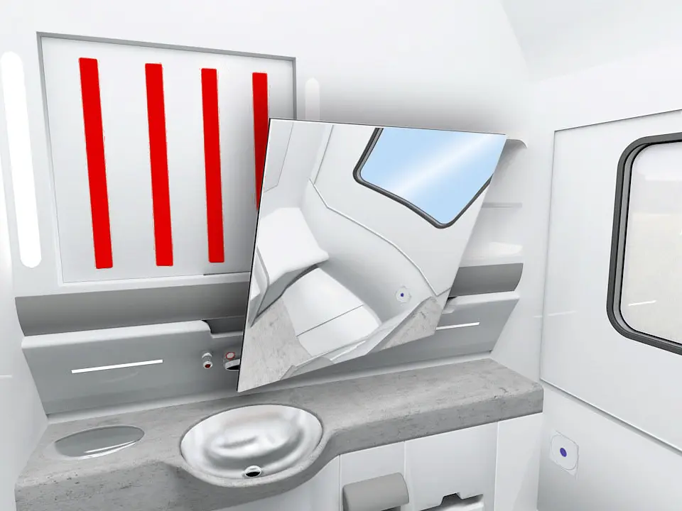 tesa tape dispenser mounted on a white wall above a gray countertop with a round sink in a compact, modern bathroom interior (This text has been generated by AI)