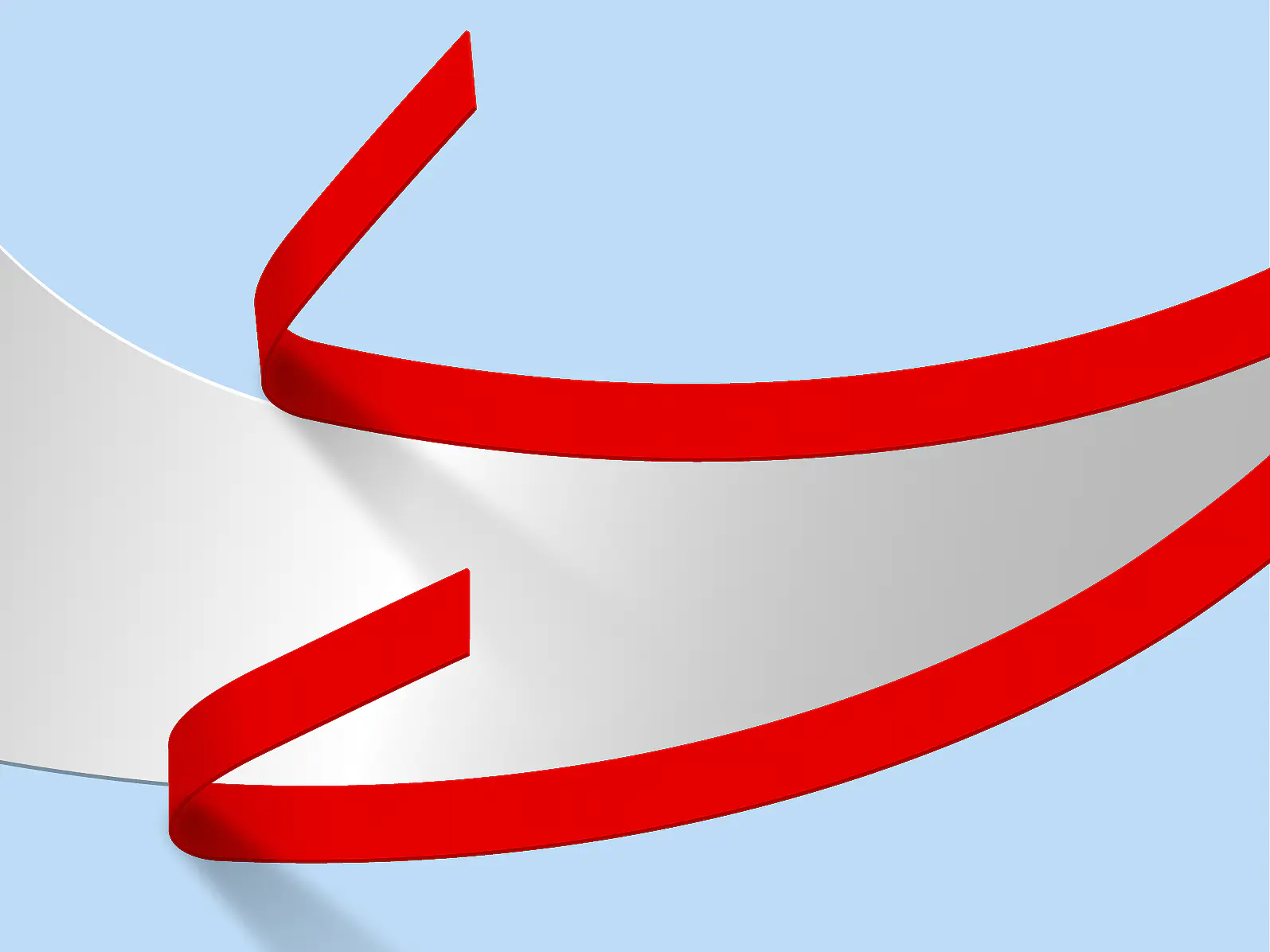 white adhesive tape strip with red backing partially peeled off against a light blue background (This text has been generated by AI)