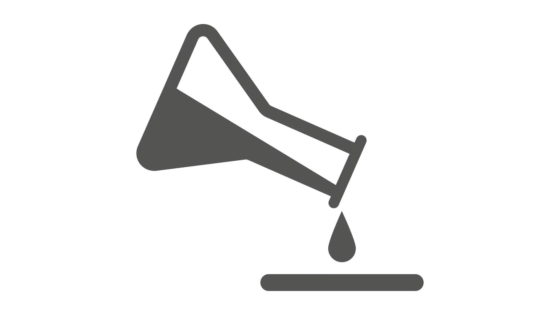Icon of a tilted flask pouring out a tesa tape drop. (This text has been generated by AI)