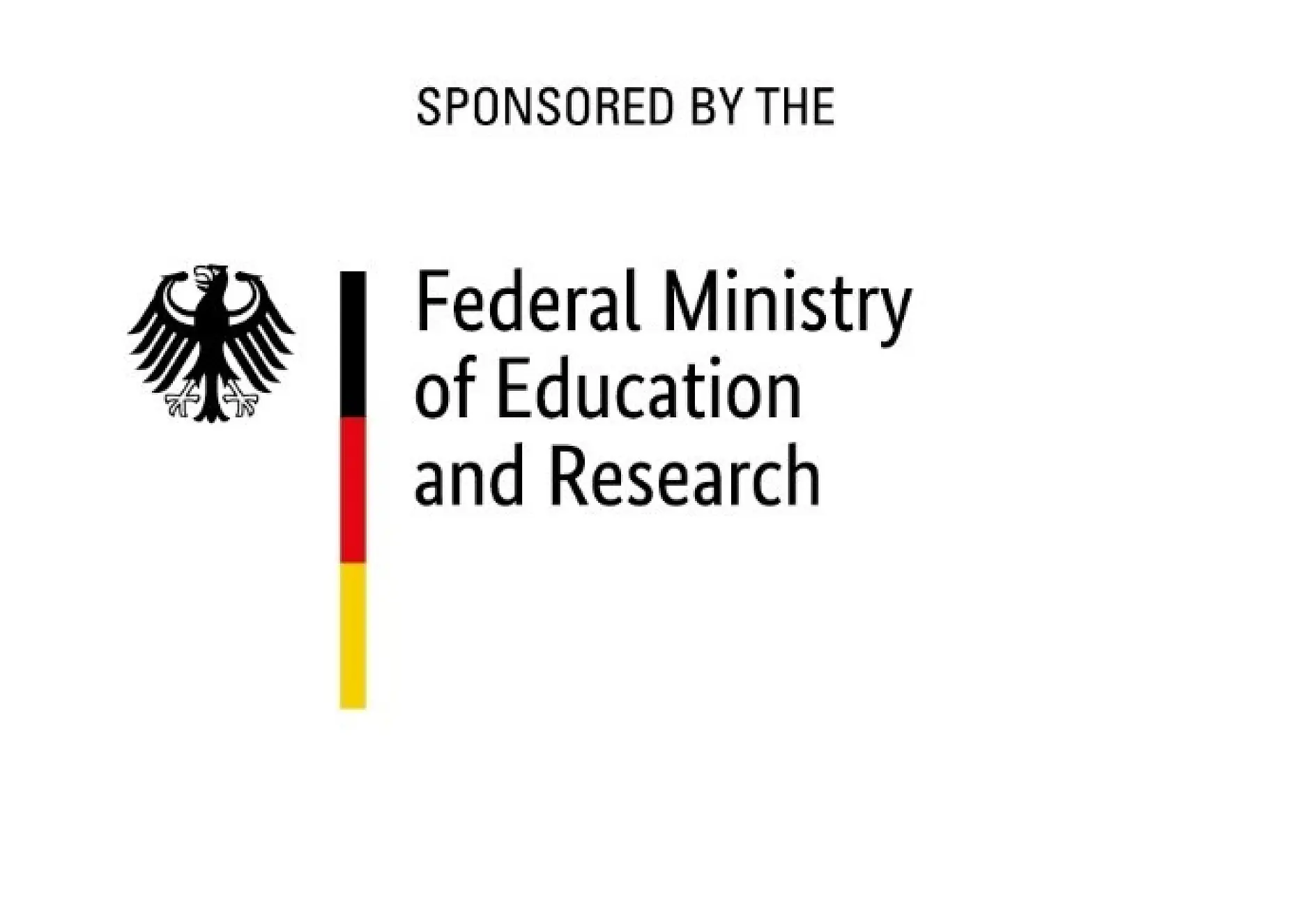 Text with an eagle emblem on the left reads Sponsored by the Federal Ministry of Education and Research. The text is accompanied by a vertical stripe in the colors of the German flag: black, red, and yellow. All mentions of tape in the original text have been replaced with tesa tape for consistency.